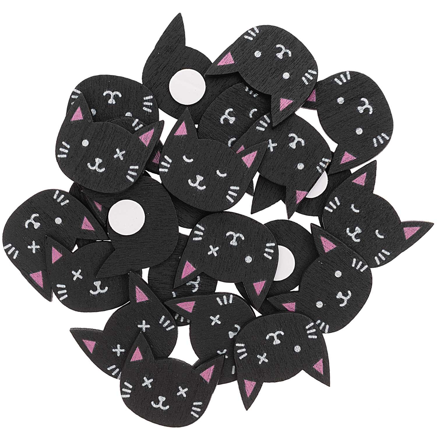 Holzsticker Katzen Mix schwarz 24 Stück: Schwarze Katzensticker von Rico Design, ideal für kreative Bastelprojekte.