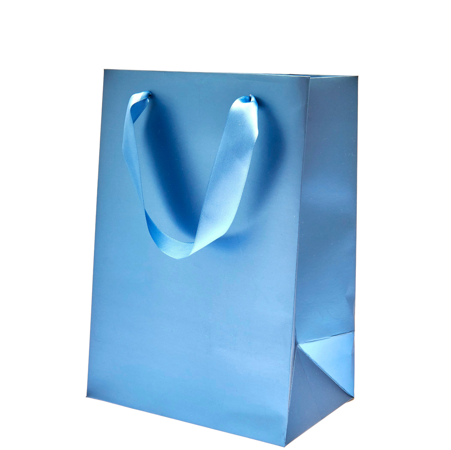 Geschenktüte Metallic Matt M: Eine stilvolle, blaue Tüte von Rico Design mit glänzender Oberfläche und robusten Tragegriffen.