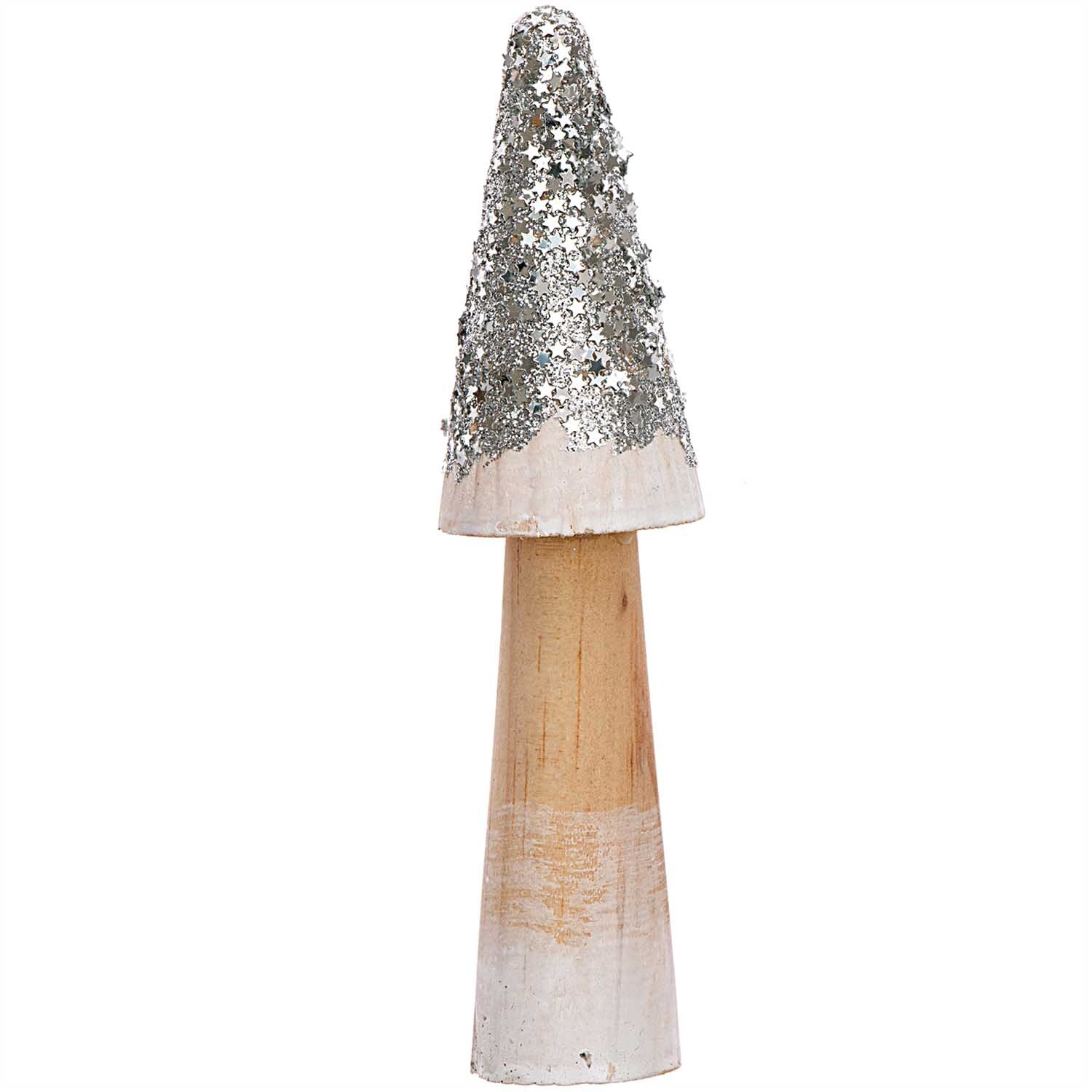 Holzpilz mit Glitter silber von Rico Design, dekorativer Pilz mit glitzerndem Hut auf natürlichem Holzstamm.