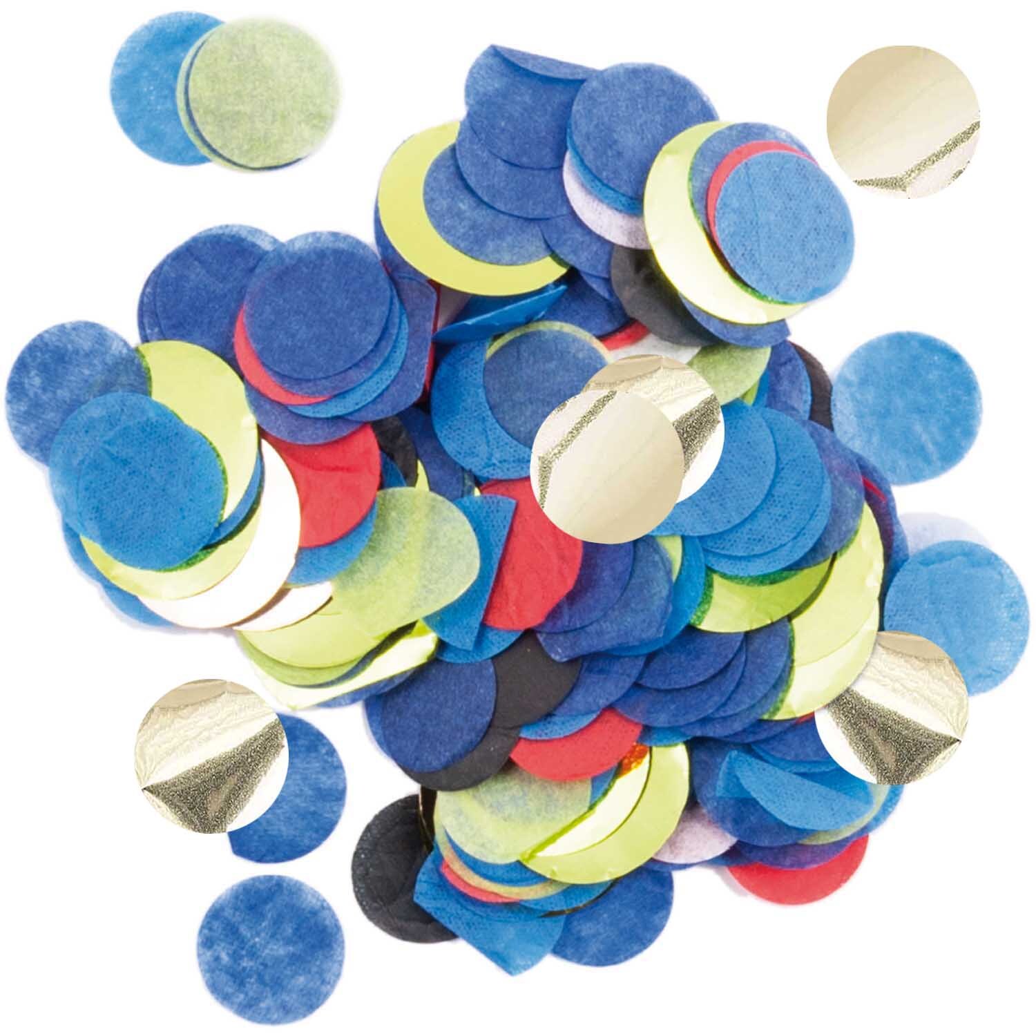 Konfetti multicolor Mix 20g von Rico Design zeigt bunte, runde Papierstücke in verschiedenen Farben. Ideal für kreative Dekorationen.