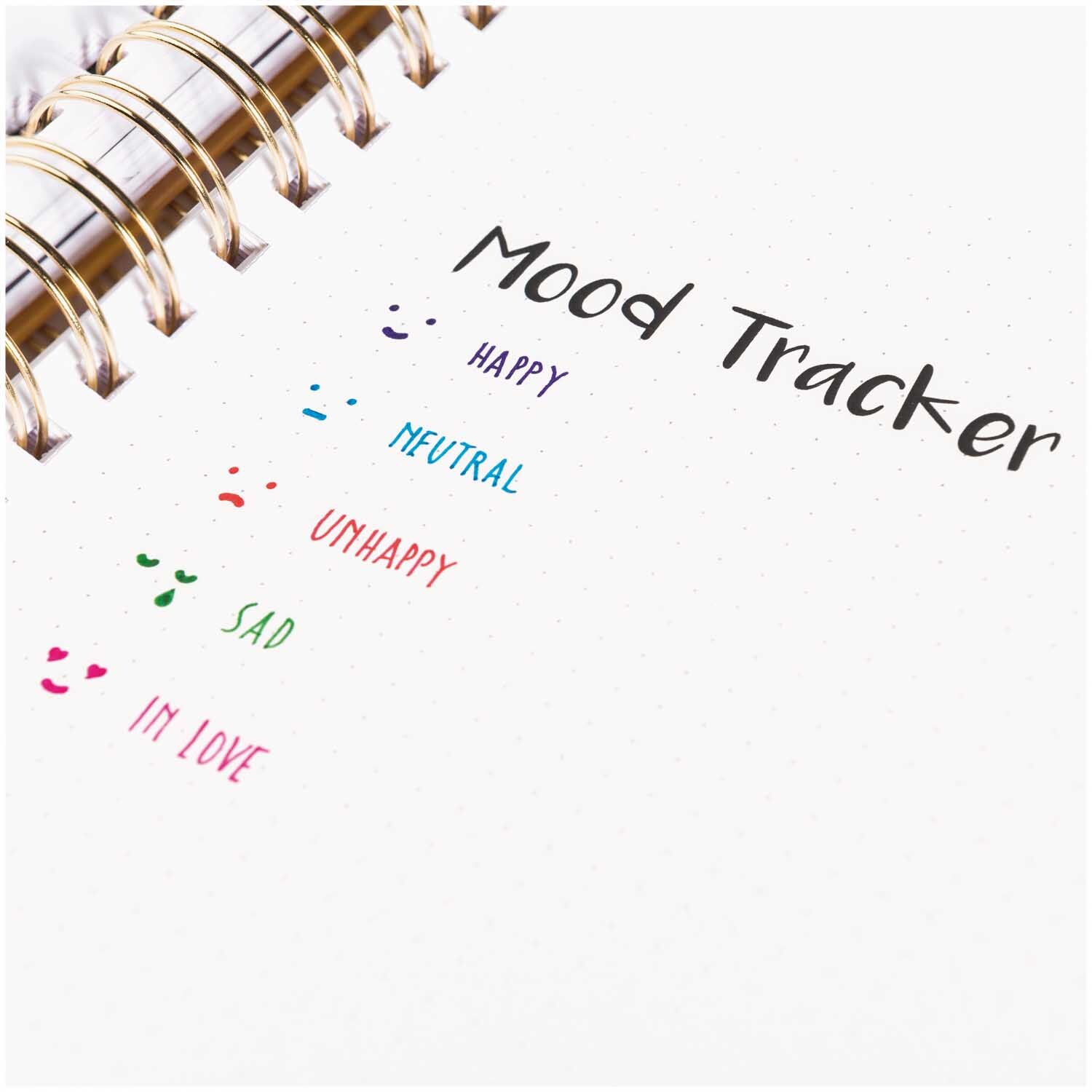Paper Poetry Bullet Diary Schablone Emotions 7x12cm zeigt einen Mood Tracker mit verschiedenen Emotionen in bunten Farben.