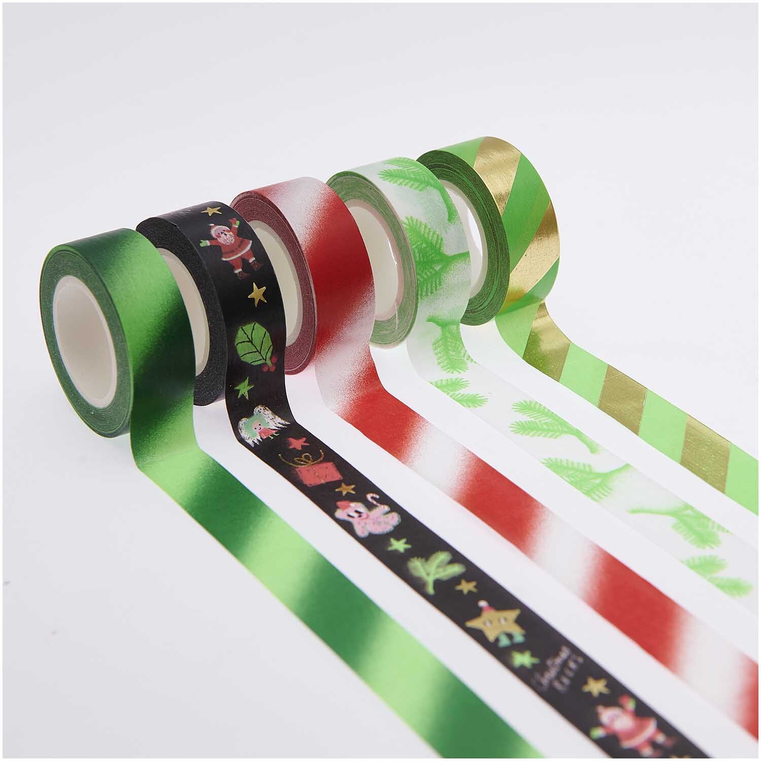 Paper Poetry Tape Set Airbrush 1,5cm 10m, 5-teilig, zeigt bunte Klebebänder mit Mustern von Rico Design.