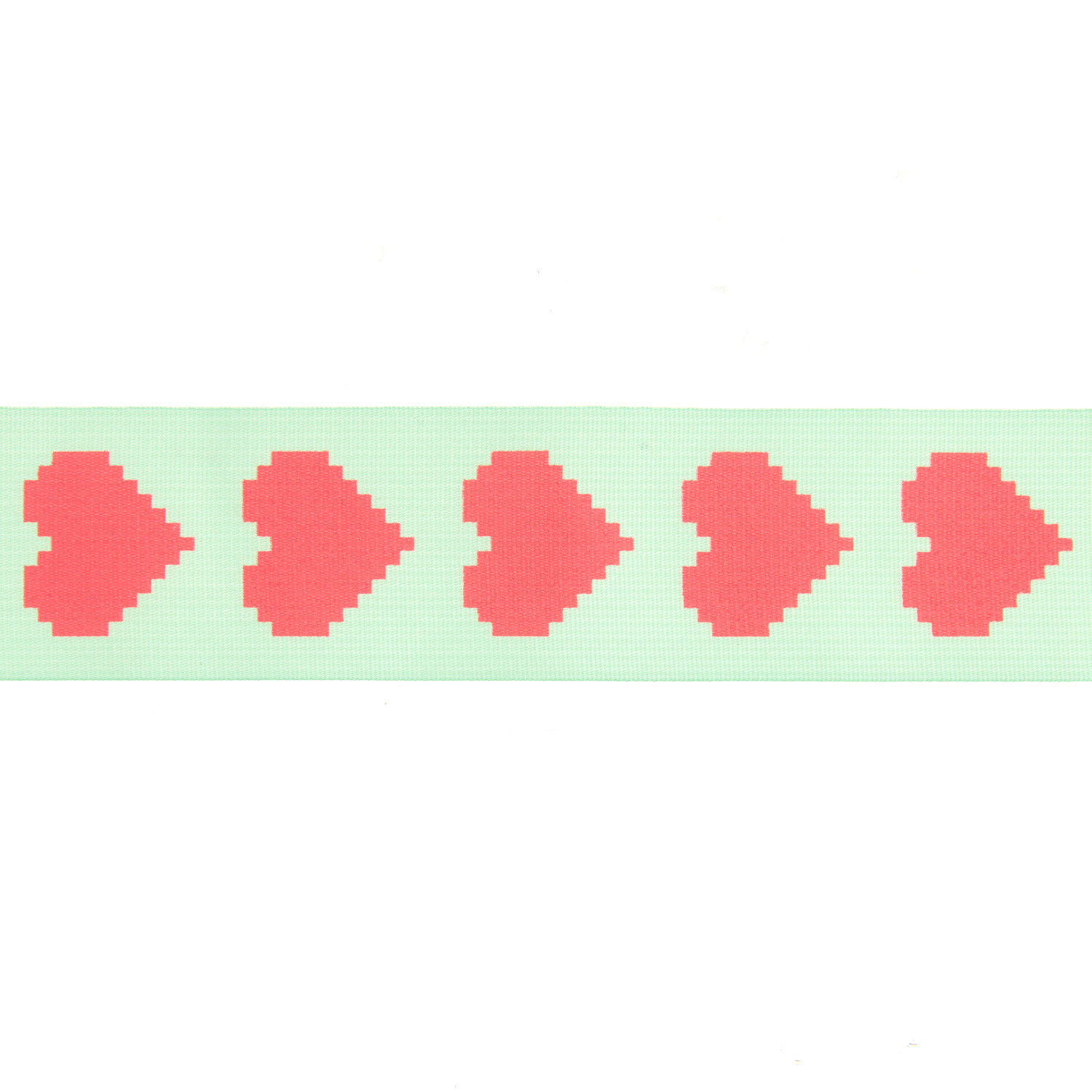Paper Poetry ruban de taffetas Pixel coeurs 38mmx3m Couleur Mint/Neon Pink from Rico Design Paper Poetry Taftband Pixel Herzen zeigt rote Herzmuster auf mintfarbenem Hintergrund, 38mm breit.