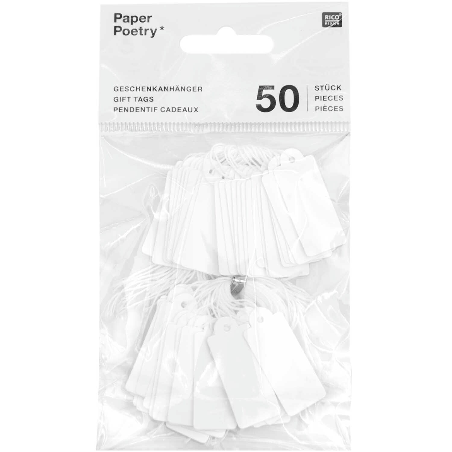 Paper Poetry Geschenkanhänger weiß Größe 14x34mm von Rico Design Paper Poetry Geschenkanhänger weiß von Rico Design, 50 Stück in einer transparenten Verpackung. Ideal für kreative Geschenkverpackungen.