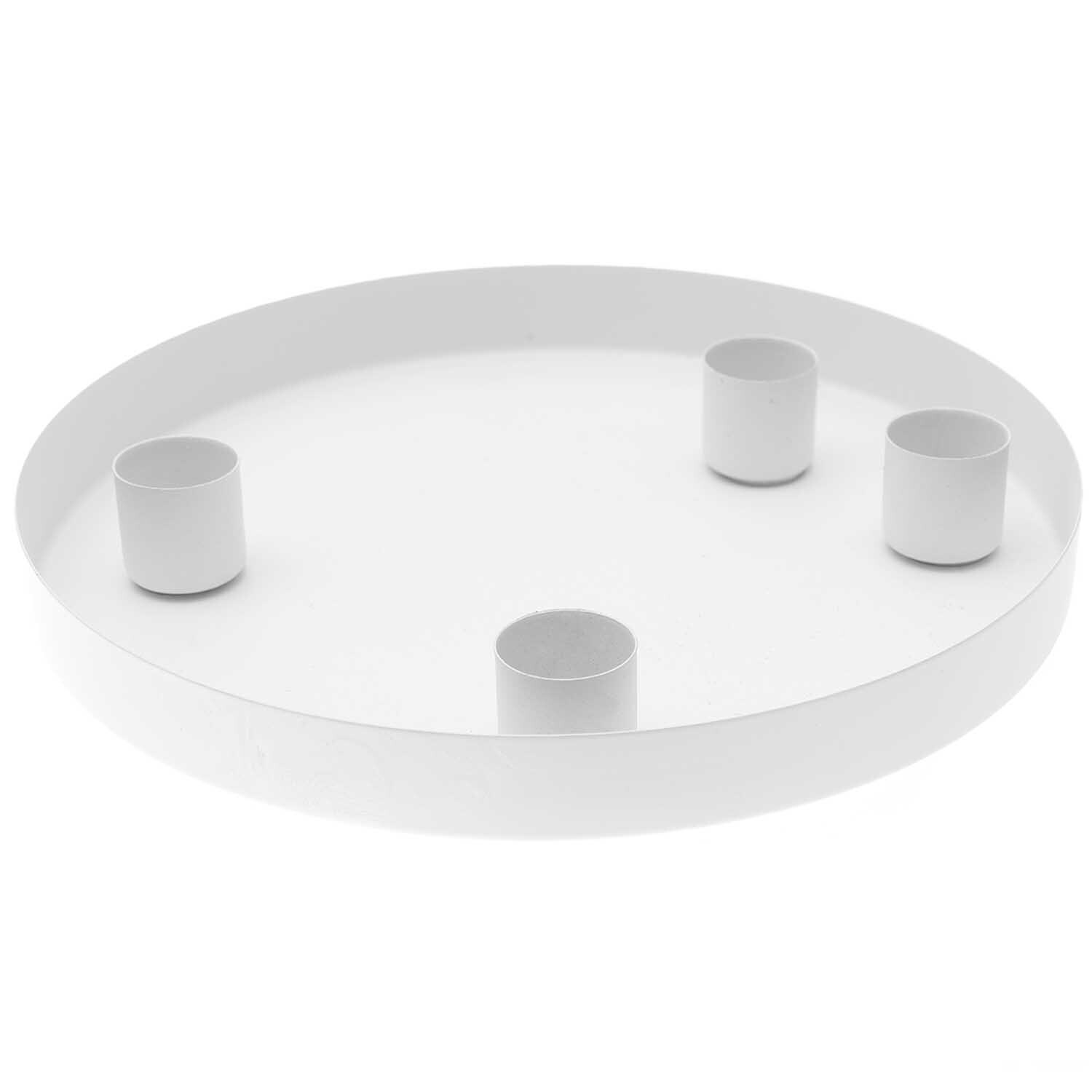 Metalltablett mit vier magnetischen Kerzenhaltern, rund, von Rico Design, in elegantem Weiß.