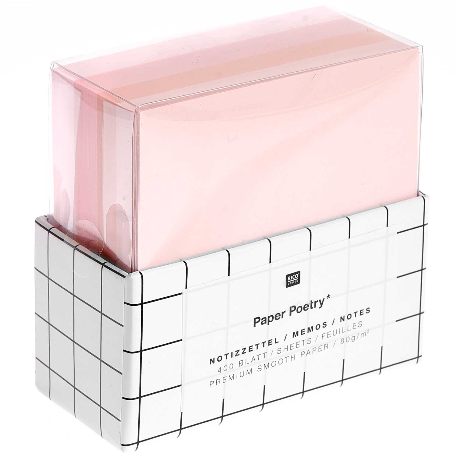 Paper Poetry Notizzettel Box rosa 9x9cm 400 Blatt von Rico Design