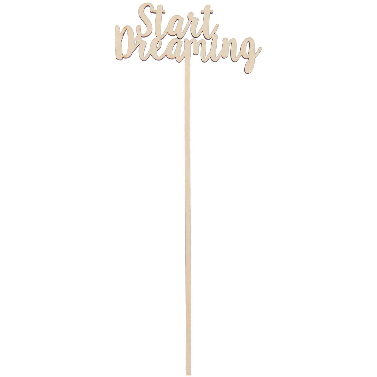 Holzpicker Start Dreaming 27x6,5cm von Rico Design: Ein natürlicher Holzpicker mit dekorativem Schriftzug "Start Dreaming" für kreative Projekte.