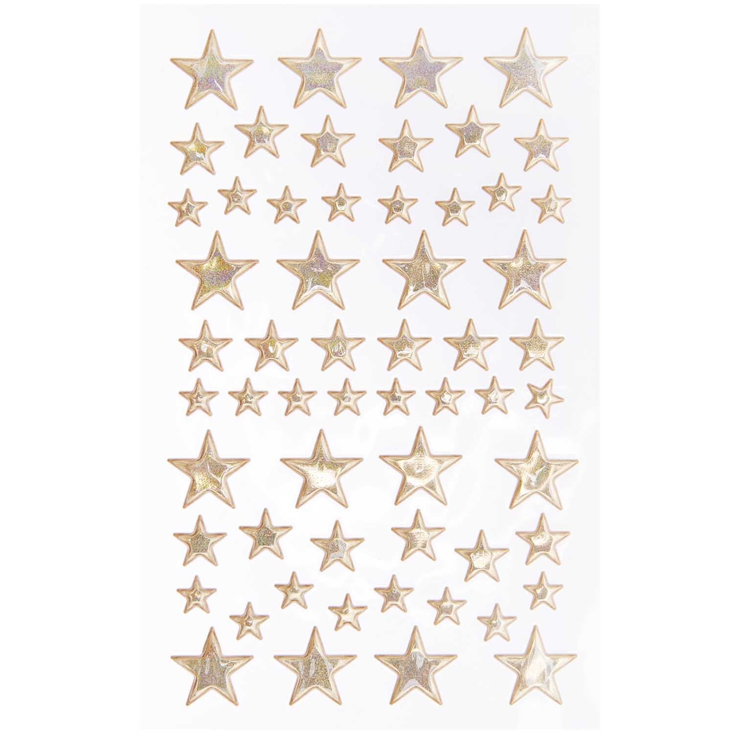 Paper Poetry Puffy-Sticker mit 58 goldenen Sternen in verschiedenen Größen von Rico Design. Ideal für kreative Bastelprojekte.