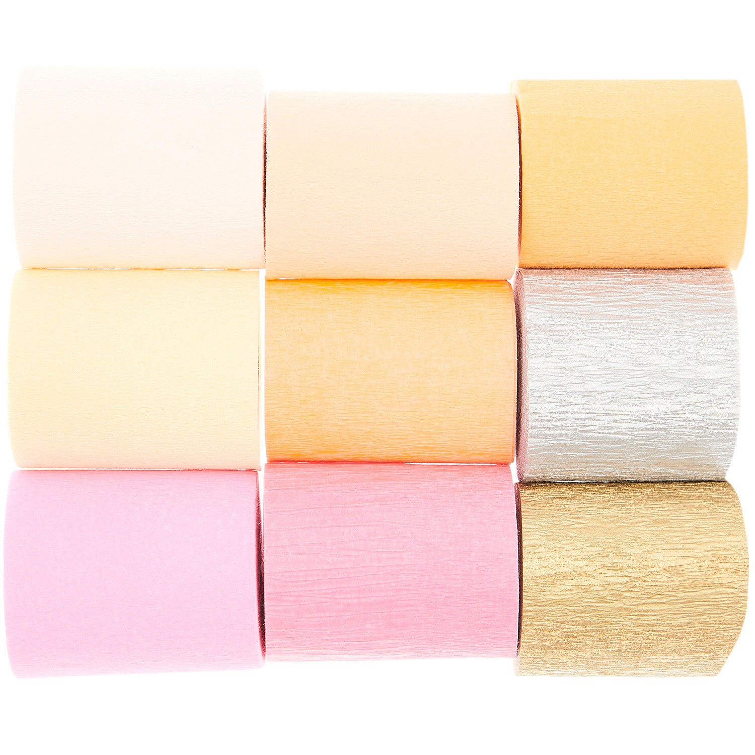 Kreppbänder extra breit Blüten Mix, 9 Stück, 5,5cmx10m, in sanften Pastelltönen, ideal für kreative Projekte.