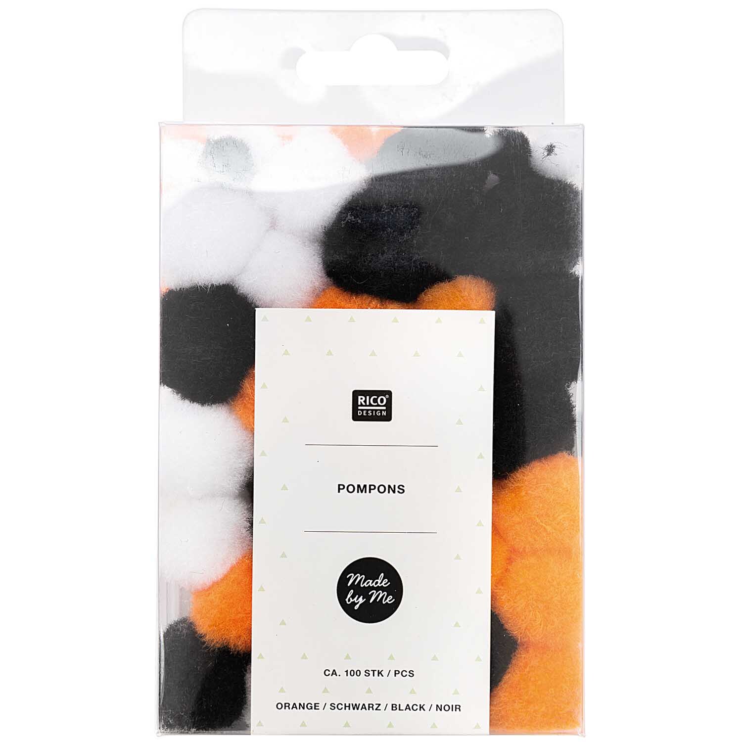 Pompons 8mm 20mm ca. 100 Stück Farbe Orange-Schwarz von Rico Design Pompons 8mm 20mm ca. 100 Stück in Orange-Schwarz von Rico Design, verpackt in einer transparenten Tüte. Ideal für kreative Bastelprojekte.