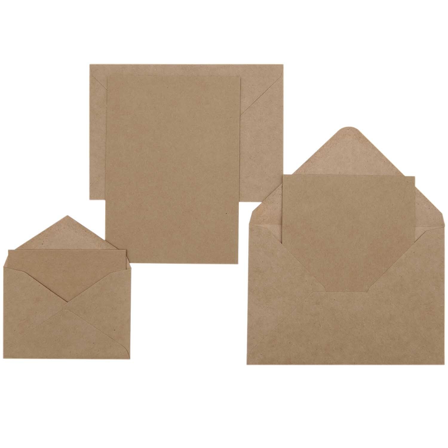 Paper Poetry Kartenset Basic Kraftpapier C7/A7, 30-teilig, von Rico Design. Zeigt braune Karten und Umschläge in verschiedenen Größen.