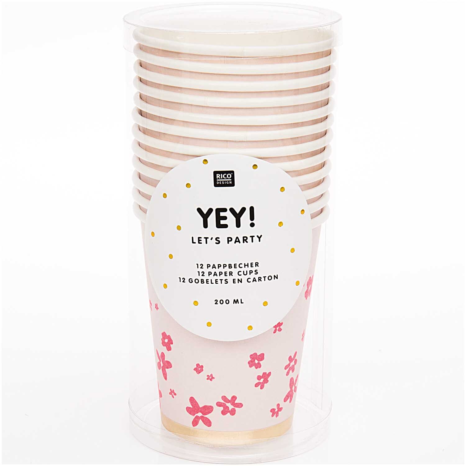 Pappbecher Blüten rosa 200ml 12 Stück von Rico Design