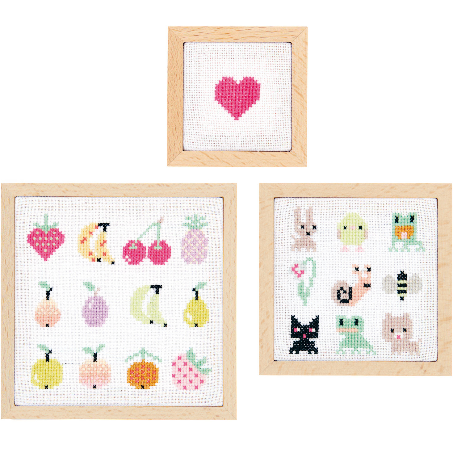 Kit de broderie Pixel Art 3 pièces 11x11cm from Rico Design Stickpackung Pixel Art 3er Set zeigt drei bunte, pixelige Designs von Rico Design, ideal für kreative Projekte.