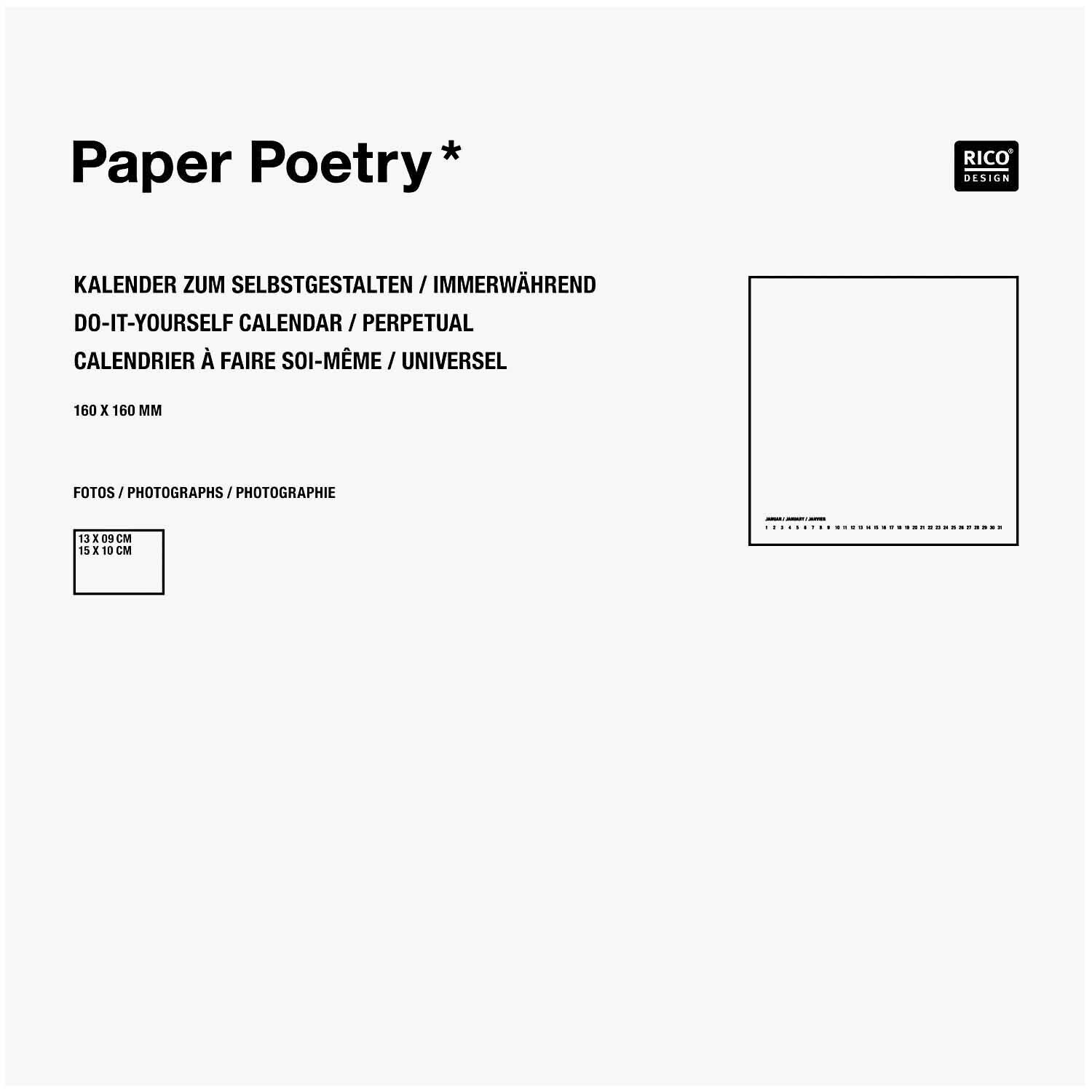 Paper Poetry Bastelkalender in Weiß, 16x16cm, von Rico Design. Ideal zum kreativen Selbstgestalten.