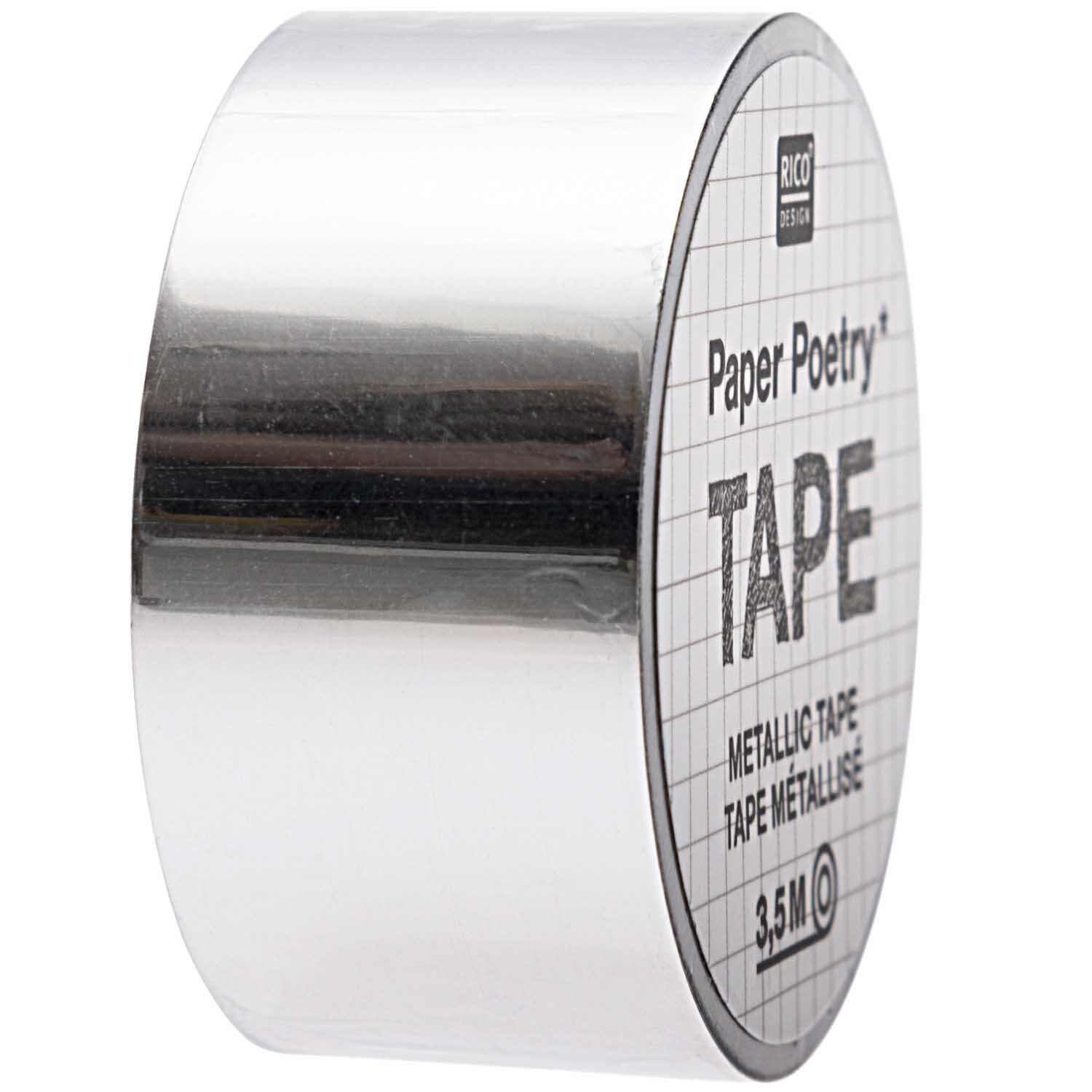Paper Poetry Mirror Metallic Tape in Silber von Rico Design, 19mm breit, 3,5m lang, glänzend und reflektierend.
