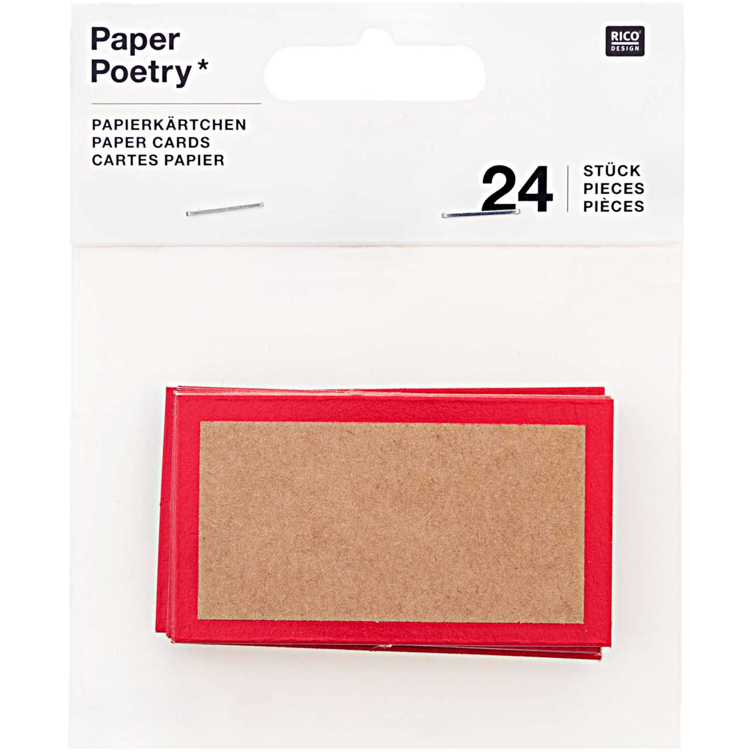 Paper Poetry Papierkärtchen in Rot und Kraftpapieroptik, 24 Stück von Rico Design, ideal für kreative Projekte.