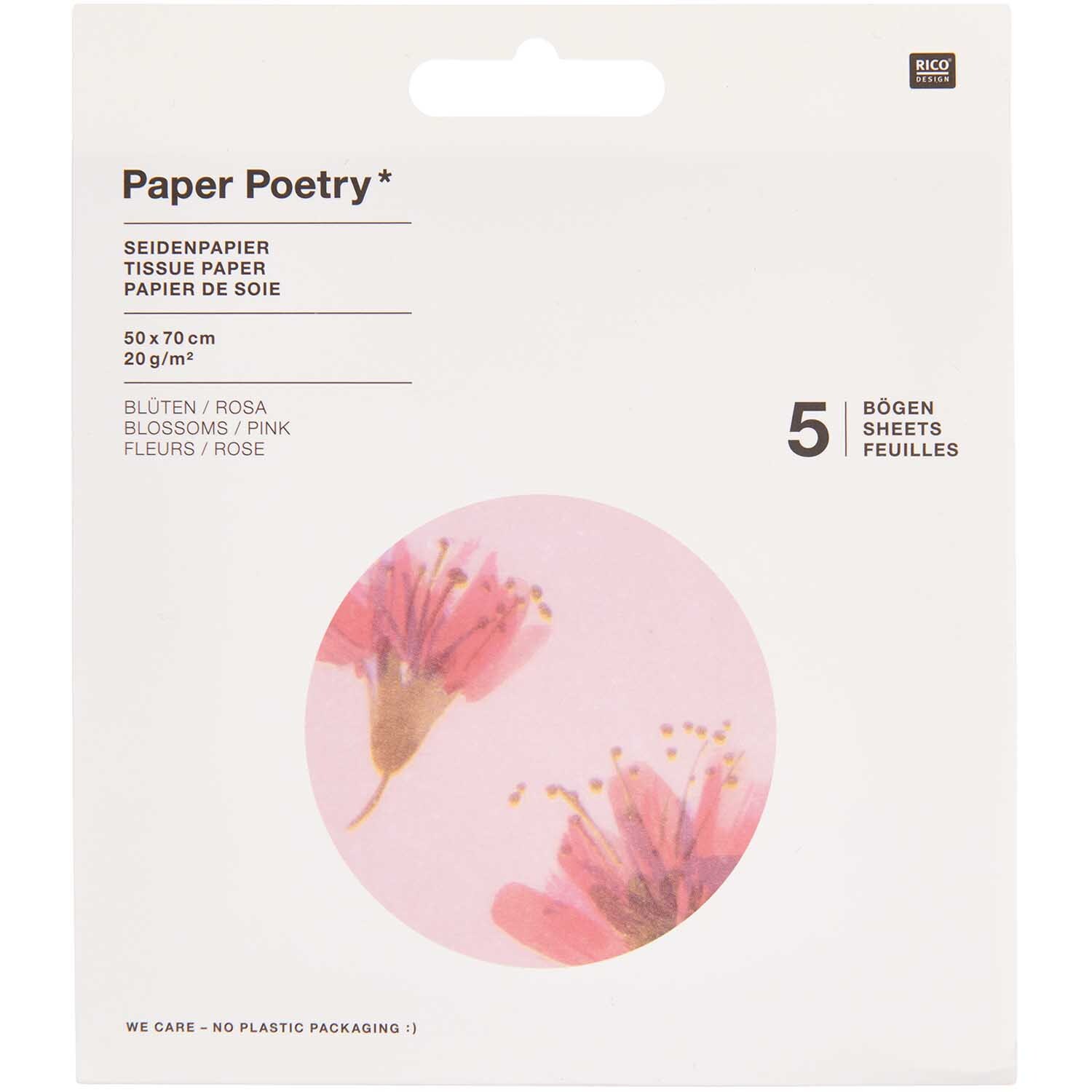 Paper Poetry Seidenpapier Blüten rosa 50x70cm 5 Bogen von Rico Design