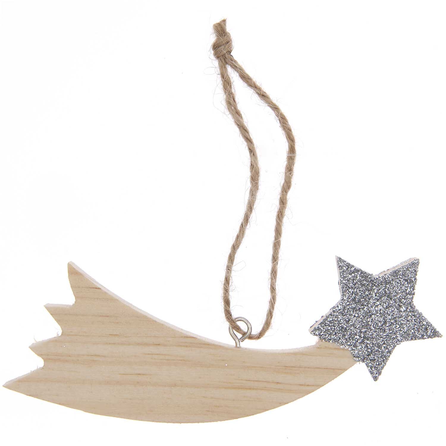 Holzhänger Sternschnuppe aus Holz mit glitzerndem Stern, ideal als Dekoration. Marke: Rico Design.