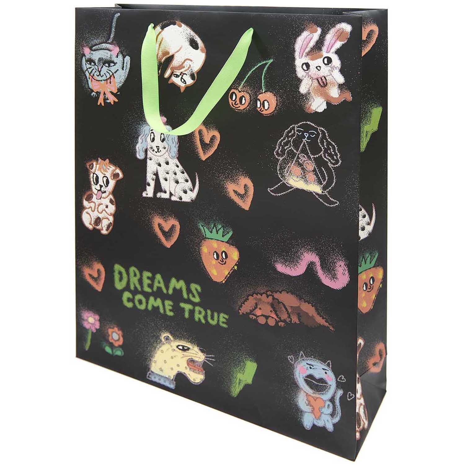 Paper Poetry Geschenktüte Airbrush mit bunten Tiermotiven und grünen Details, ideal für Geschenke.