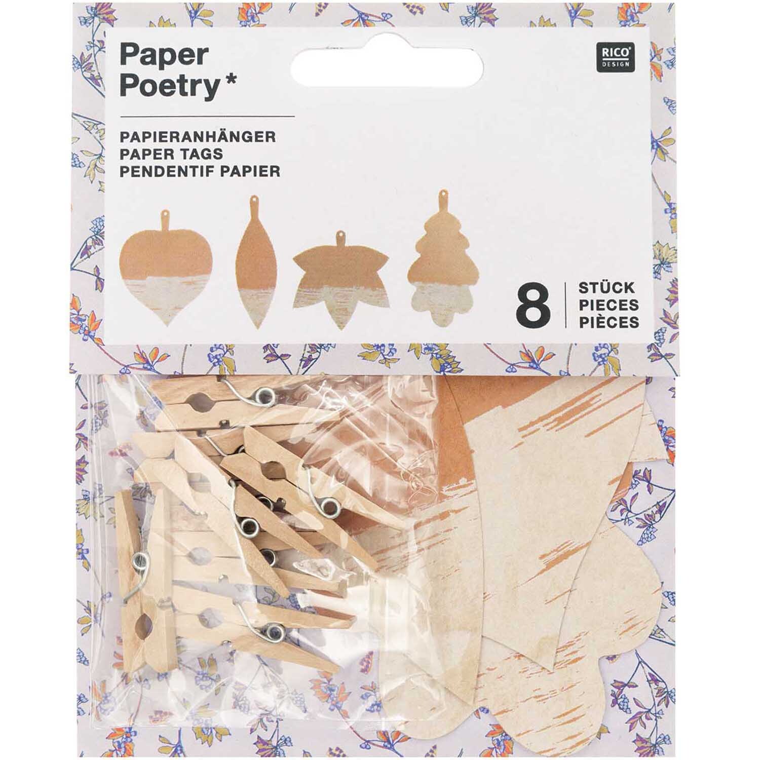 Paper Poetry Papieranhänger Blätter Kraftpapier 8 Stück von Rico Design