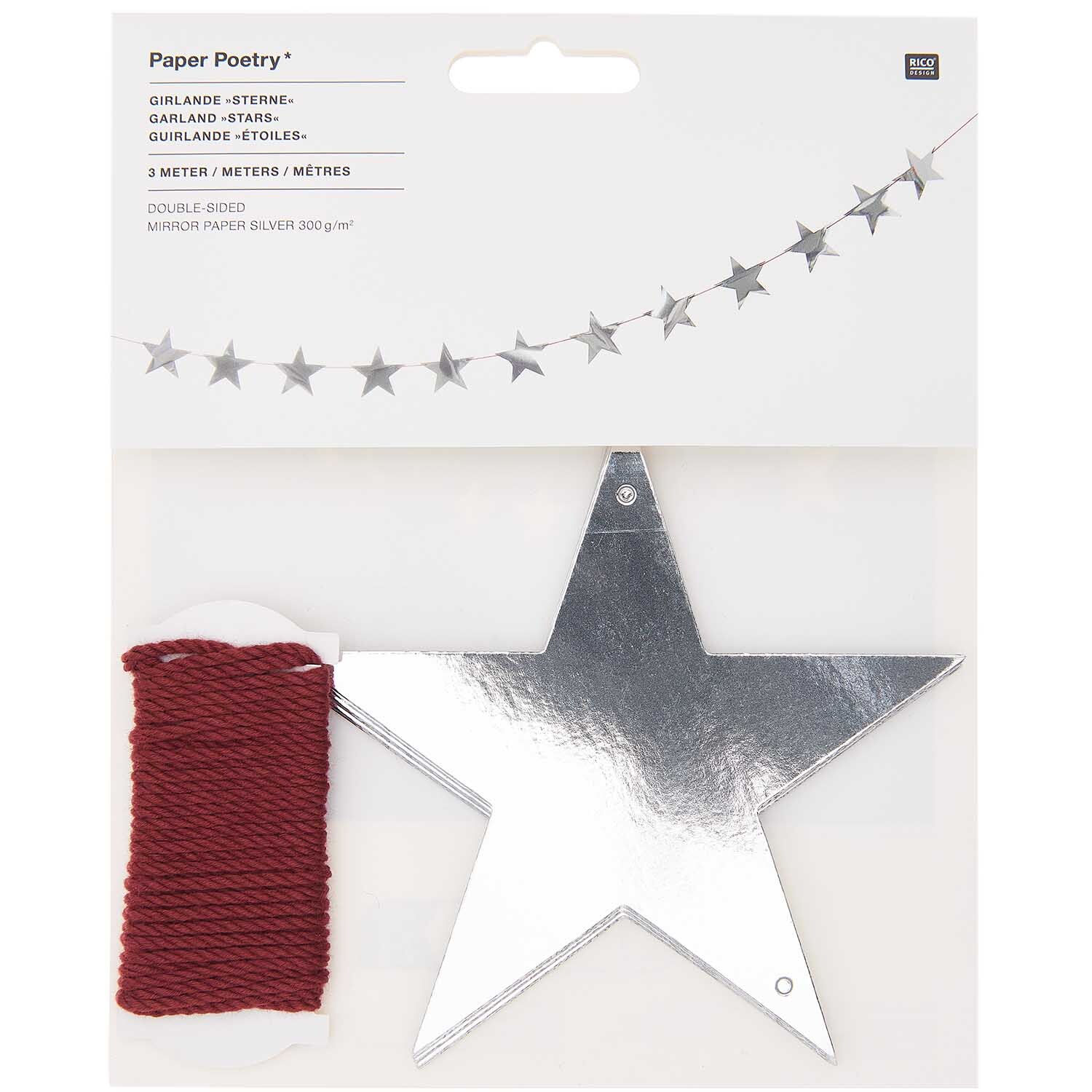Paper Poetry Girlande Sterne silber 3m von Rico Design