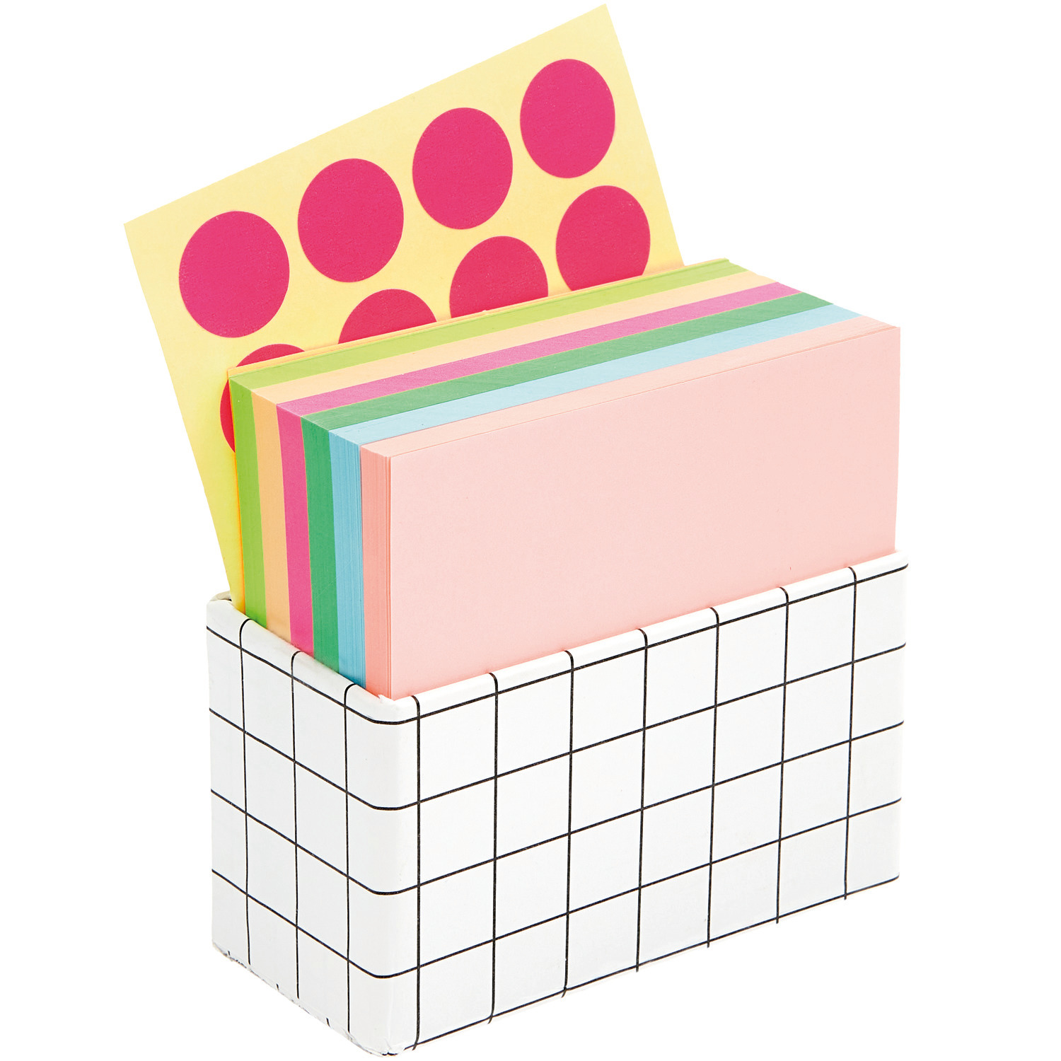 Paper Poetry Notizzettel-Box mit bunten Zetteln und pinken Punkten, 9x9cm, 400 Blatt.