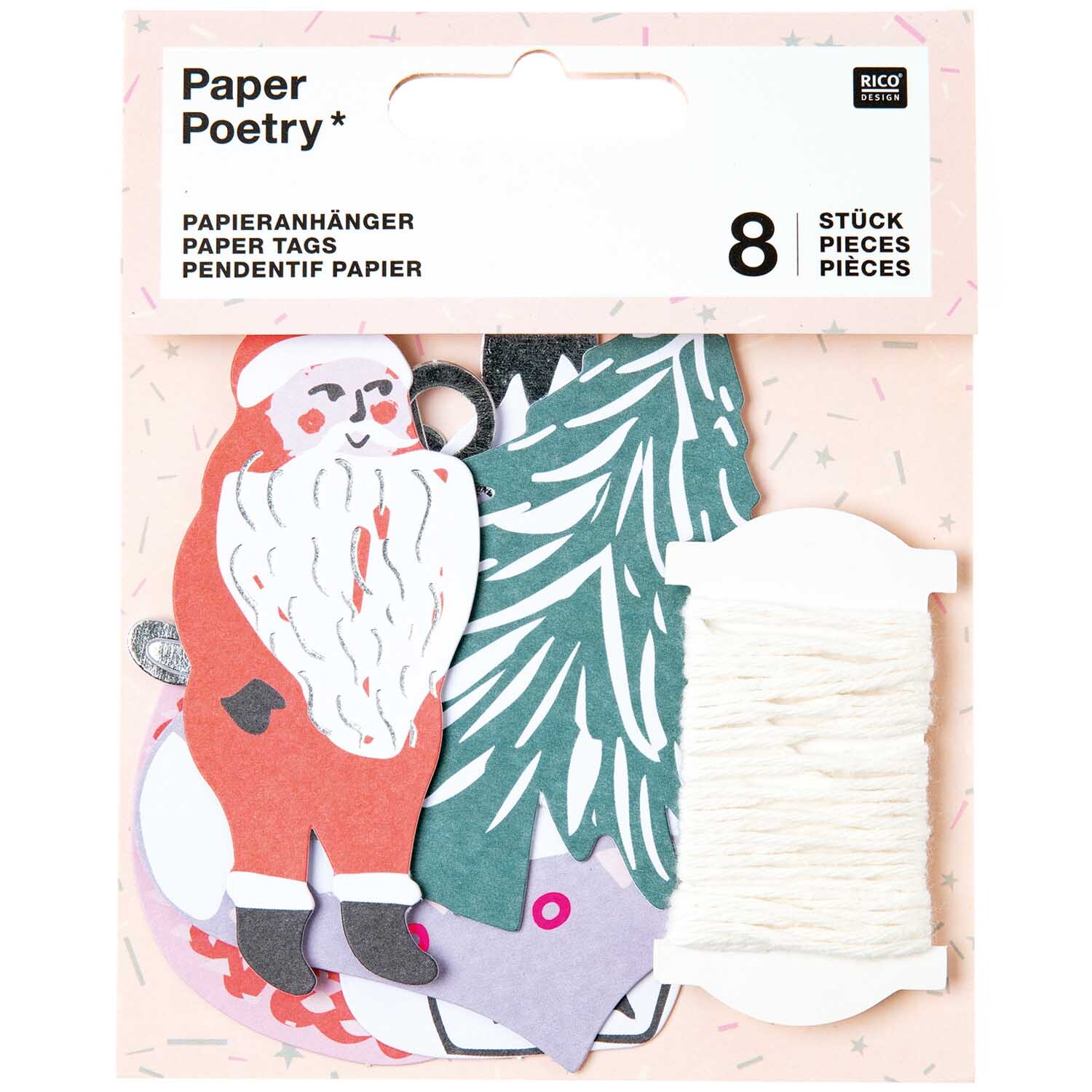Paper Poetry Papieranhänger Nostalgic Christmas pastell 8 Stück von Rico Design