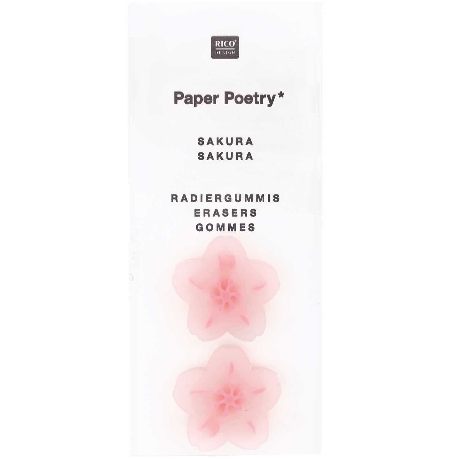Paper Poetry Radiergummis Kirschblüte 2 Stück 25x7mm Farbe Transparent von Rico Design