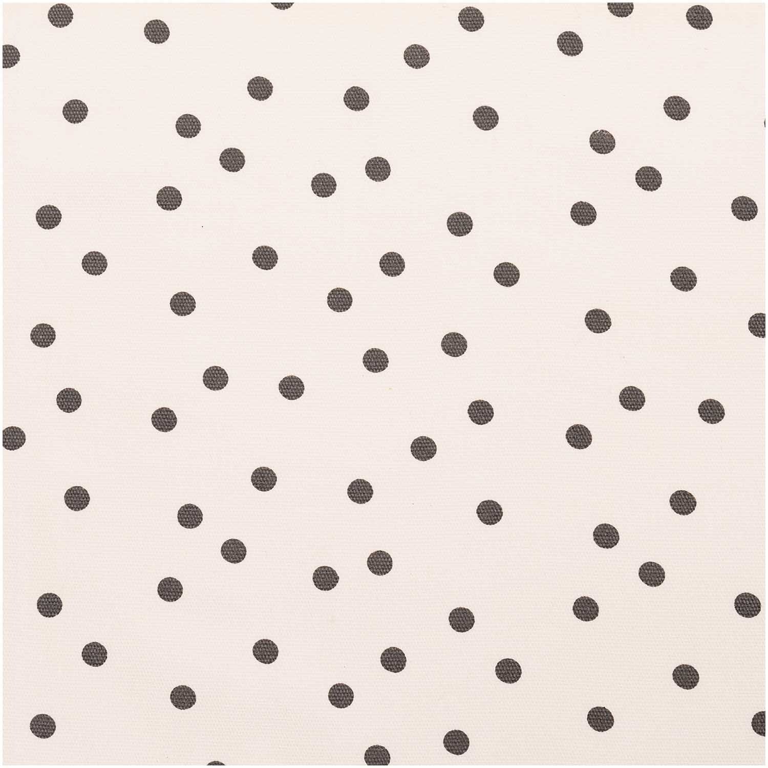 Druckstoff Canvas Punkte creme-grau 140cm zeigt ein cremefarbenes Gewebe mit grauen Punkten. Ideal für kreative Nähprojekte.