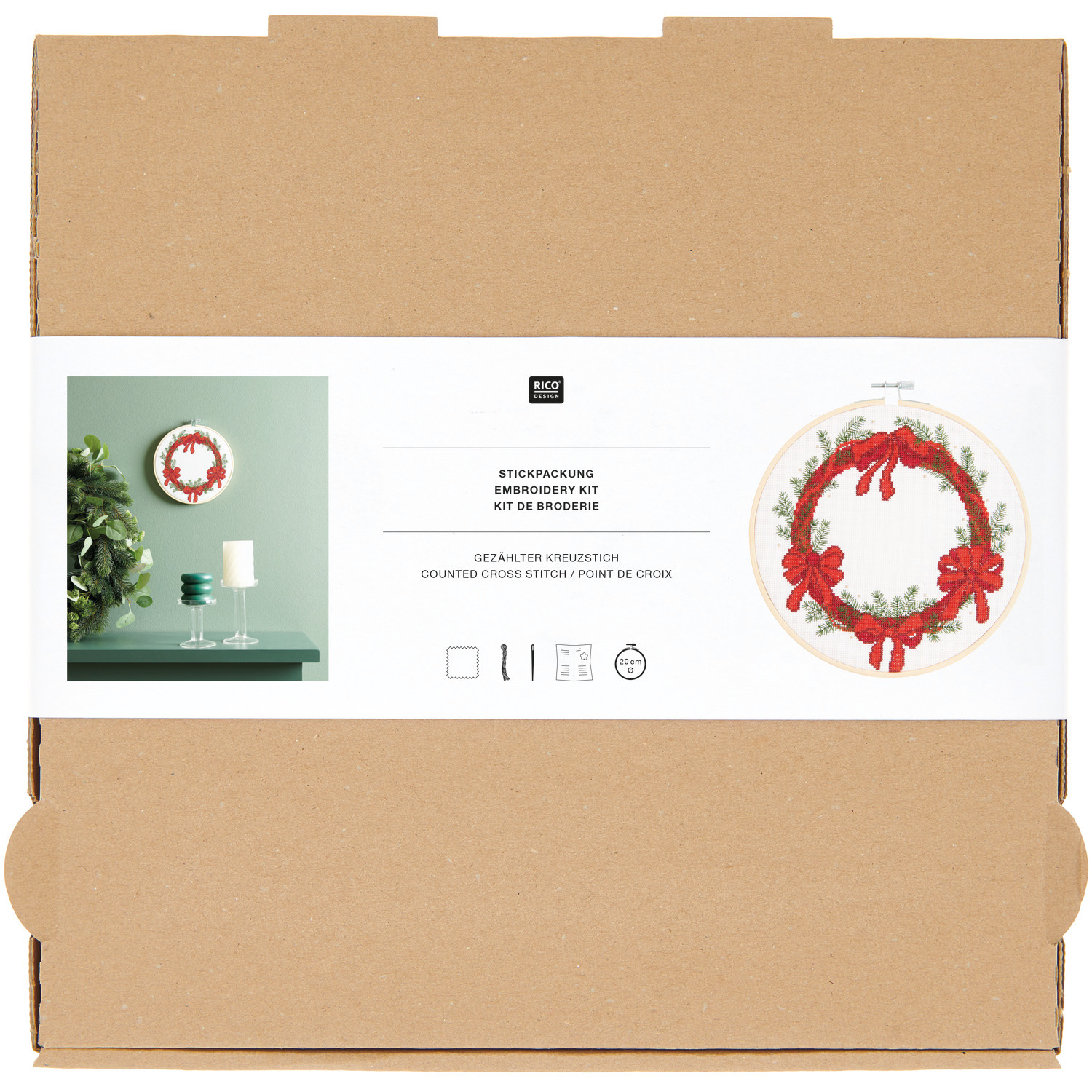 Stickpackung Bild Kranz mit Schleifen Ø20cm von Rico Design