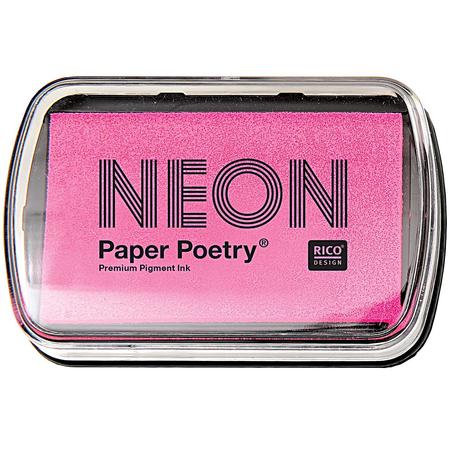 Paper Poetry Stempelkissen in leuchtendem Neonpink von Rico Design, 9x6cm, in transparenter Box.