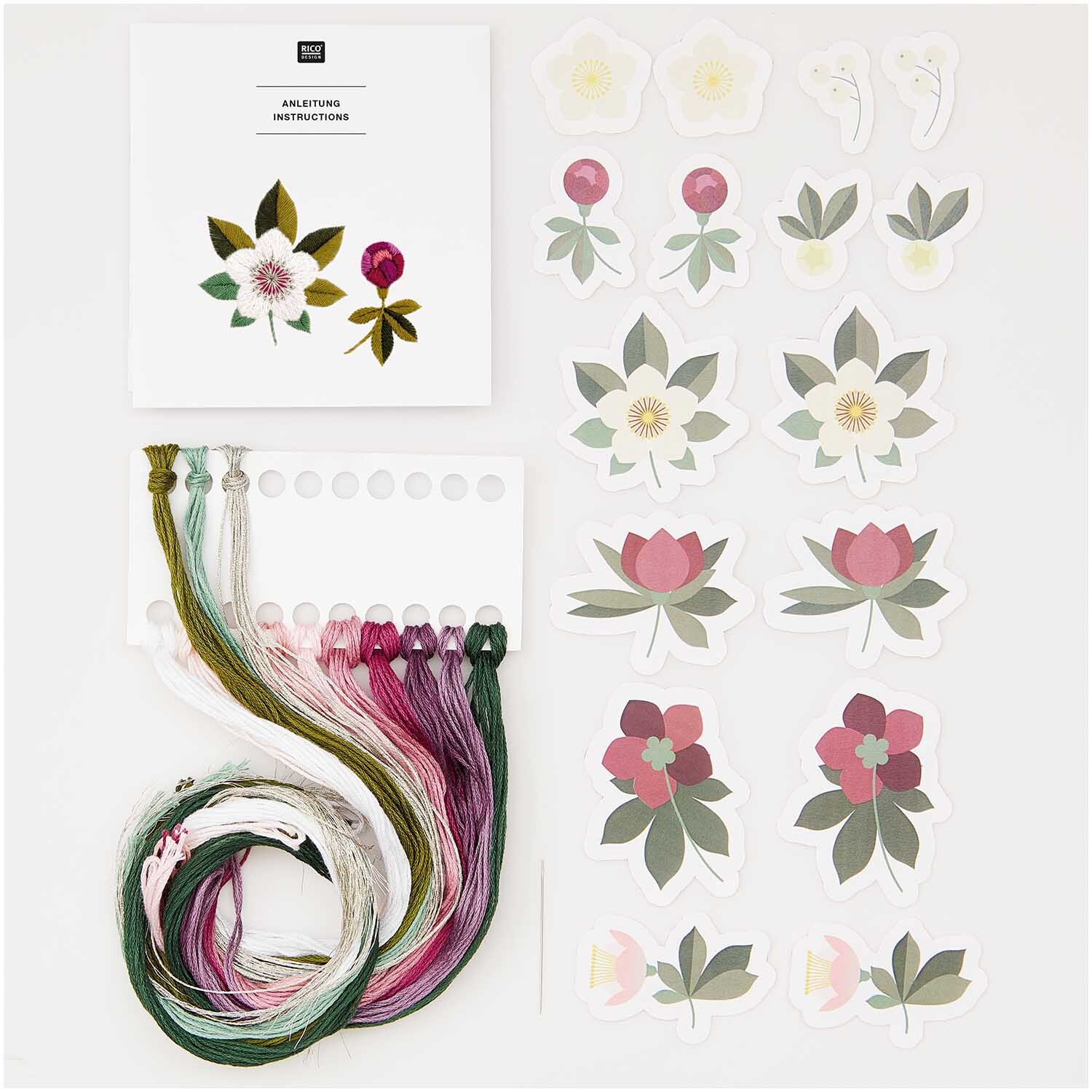 Stick and Stitch Stickpackung Christrosen vorgezeichnet von Rico Design