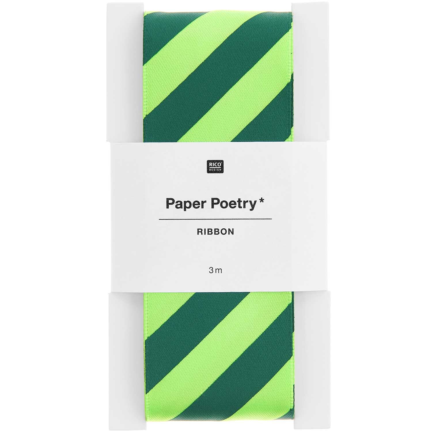 Paper Poetry Satinband Streifen 38mm 3m Farbe Grün von Rico Design