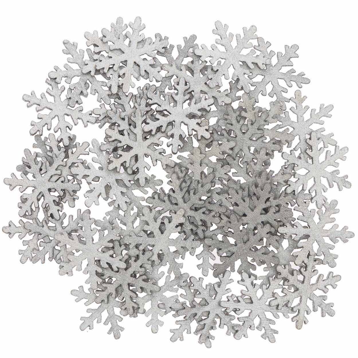 Holzstreu Schneeflocke silber 20x23mm 48 Stück von Rico Design. Silberne Schneeflocken aus Holz, ideal für winterliche Dekorationen.