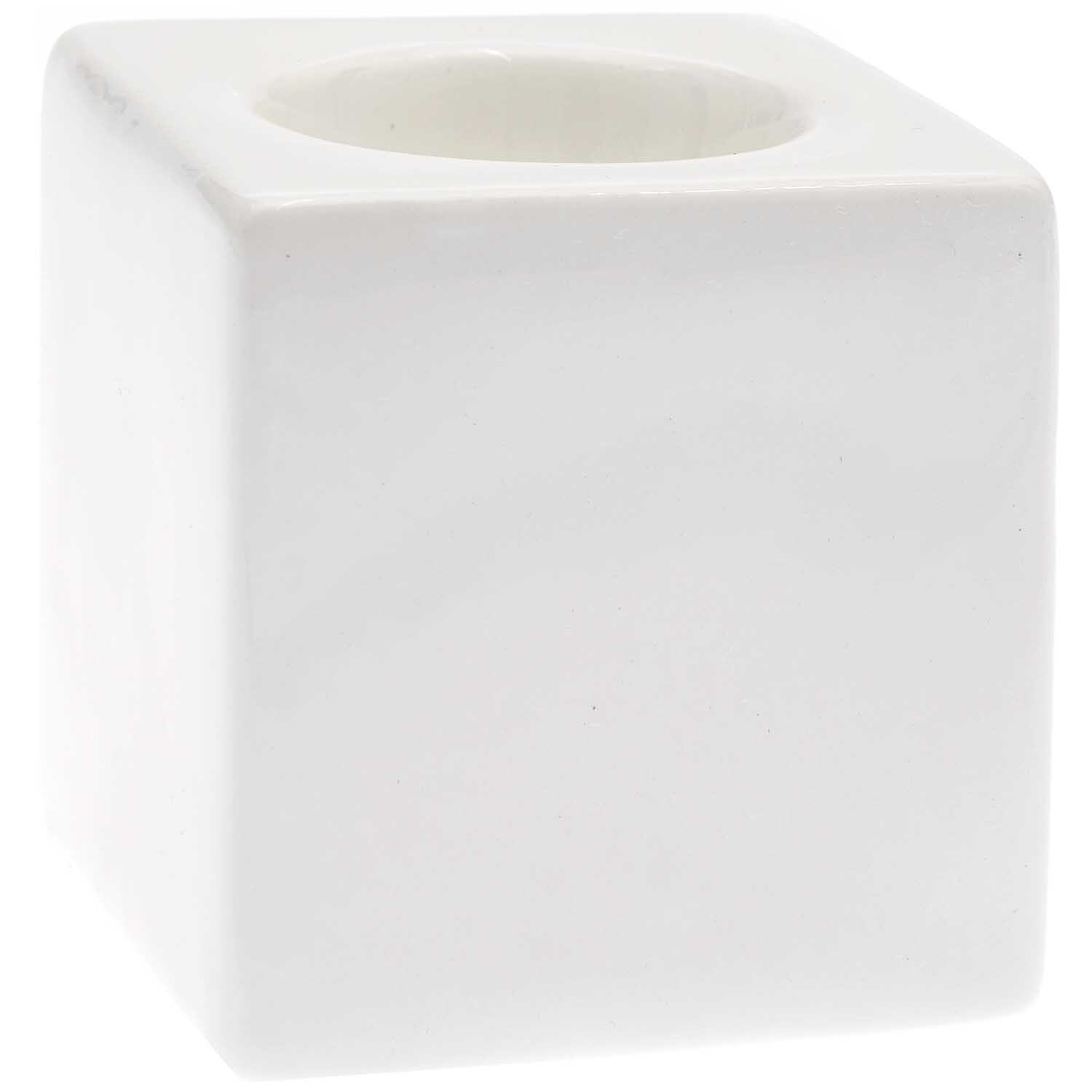 Porzellan-Teelichhalter von Rico Design in Würfelform, schlichtes Design, ideal für stimmungsvolle Beleuchtung.