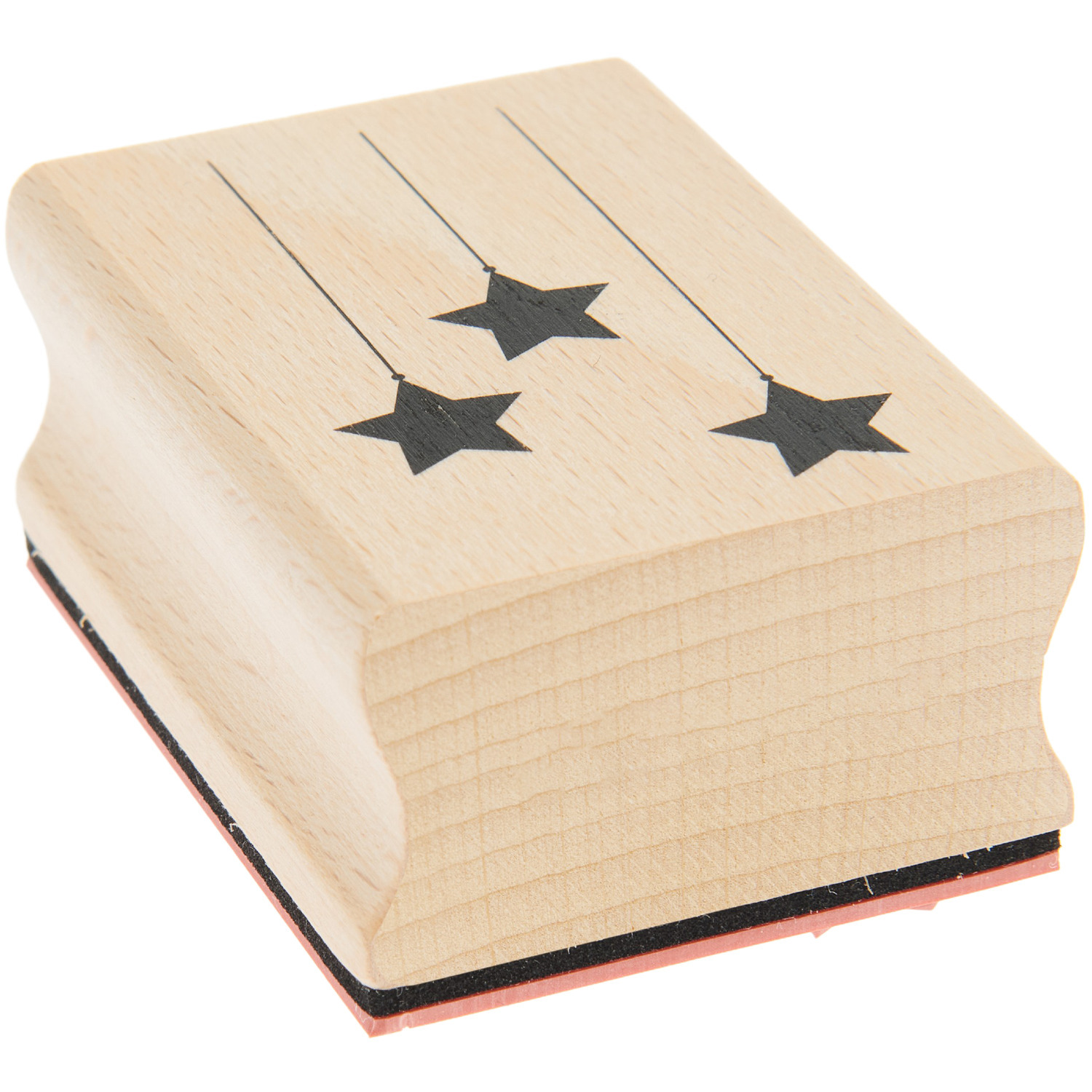 Paper Poetry Stempel mit drei schwarzen Sternen auf Holzblock, 45x60mm, von Rico Design.