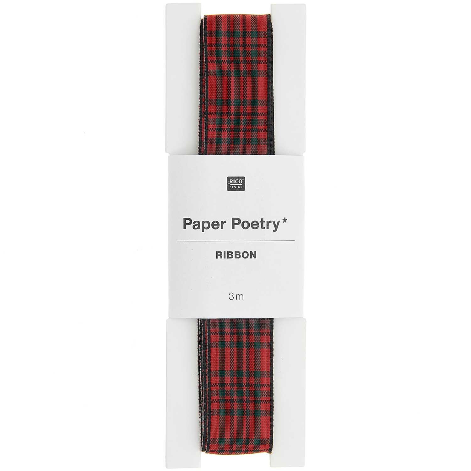 Paper Poetry Karoband rot-grün 16mm 3m von Rico Design