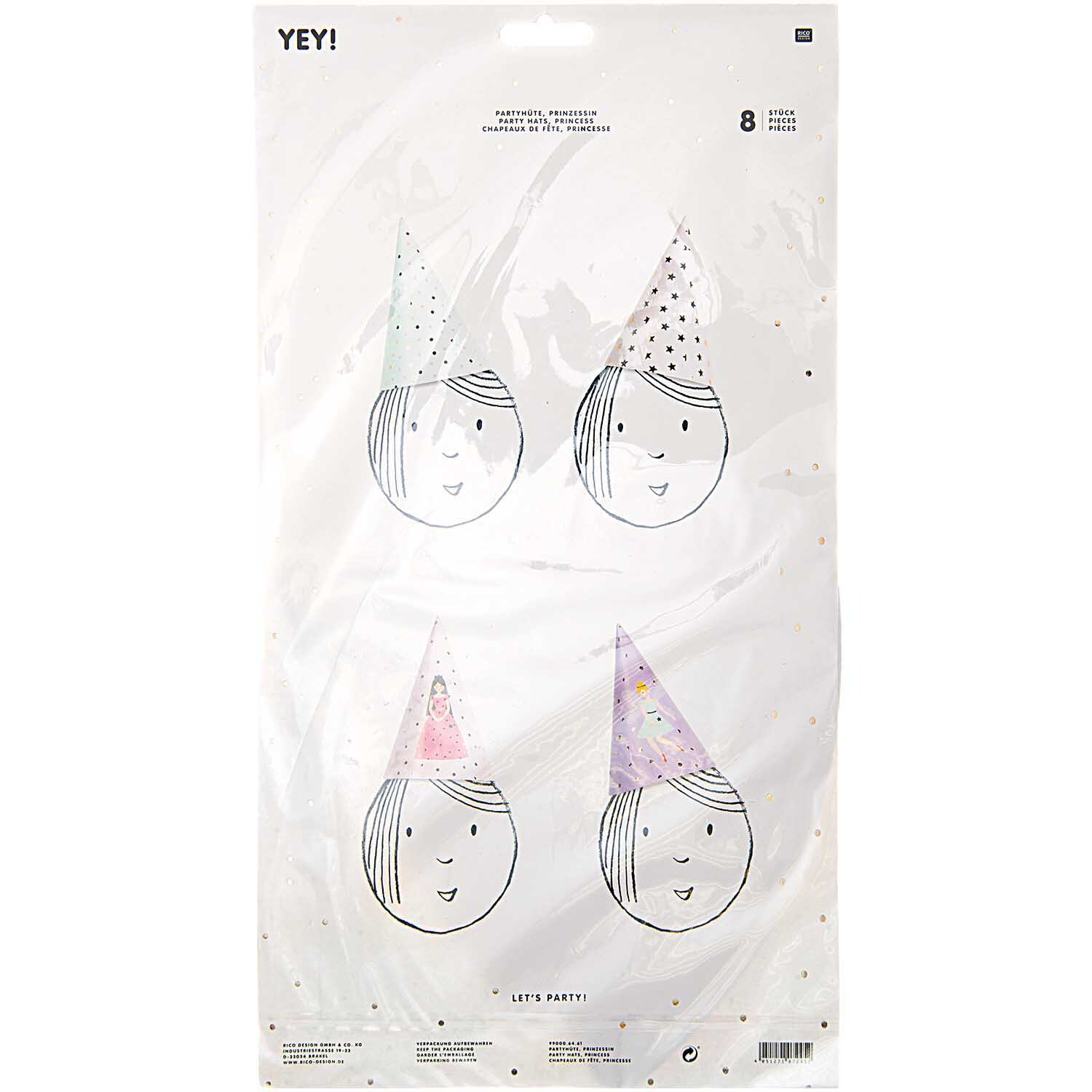 Partyhüte Prinzessin 20cm 8 Stück von Rico Design Partyhüte Prinzessin 20cm 8 Stück von Rico Design. Vier gezeichnete Gesichter mit bunten Hüten. Ideal für Feiern und Dekorationen.