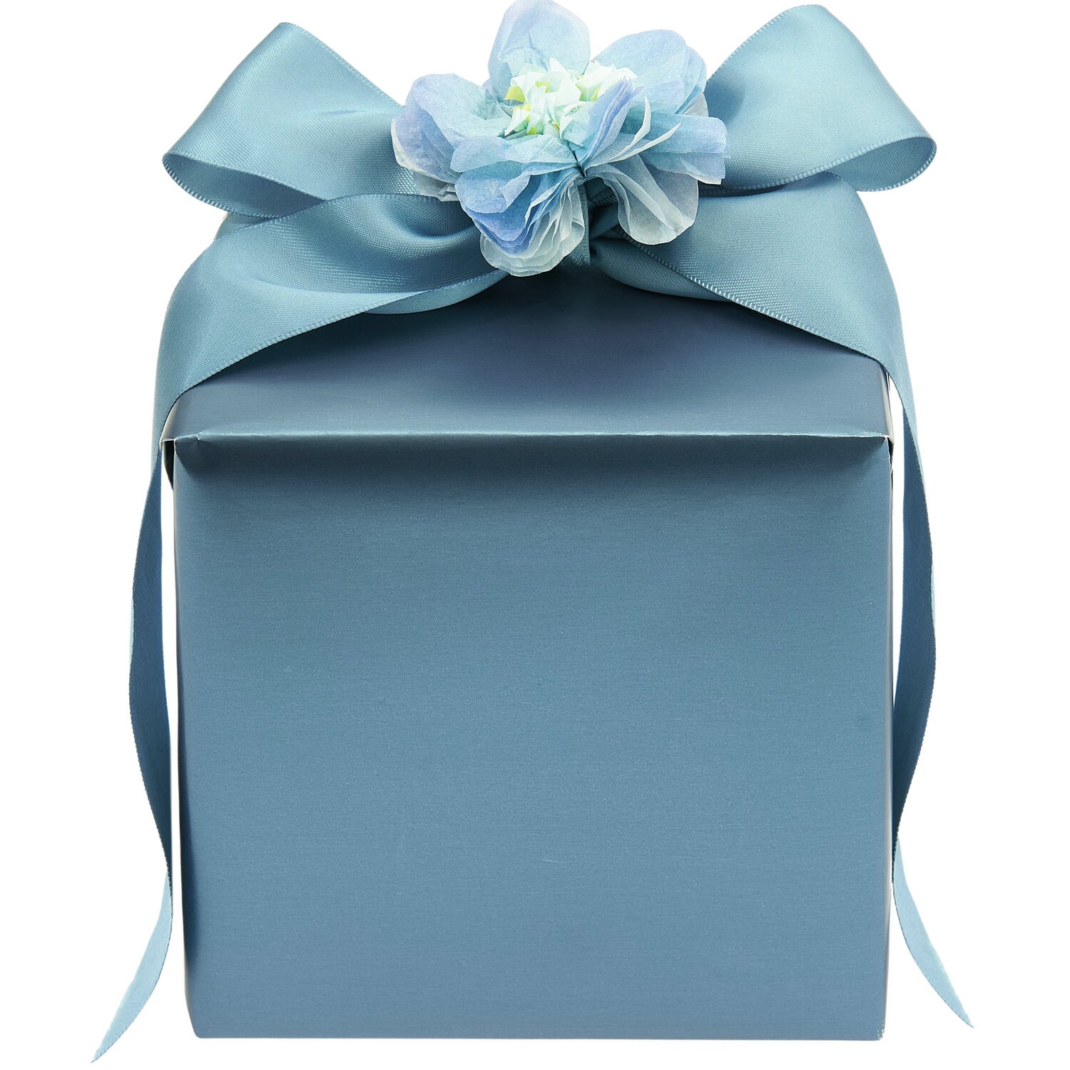 Papier cadeau Metallic Matt 200x70cm 80g/m Couleur Bleu from Rico Design Geschenkpapier Metallic Matt: Elegante blaue Geschenkbox mit Schleife und Blume, ideal für besondere Anlässe.