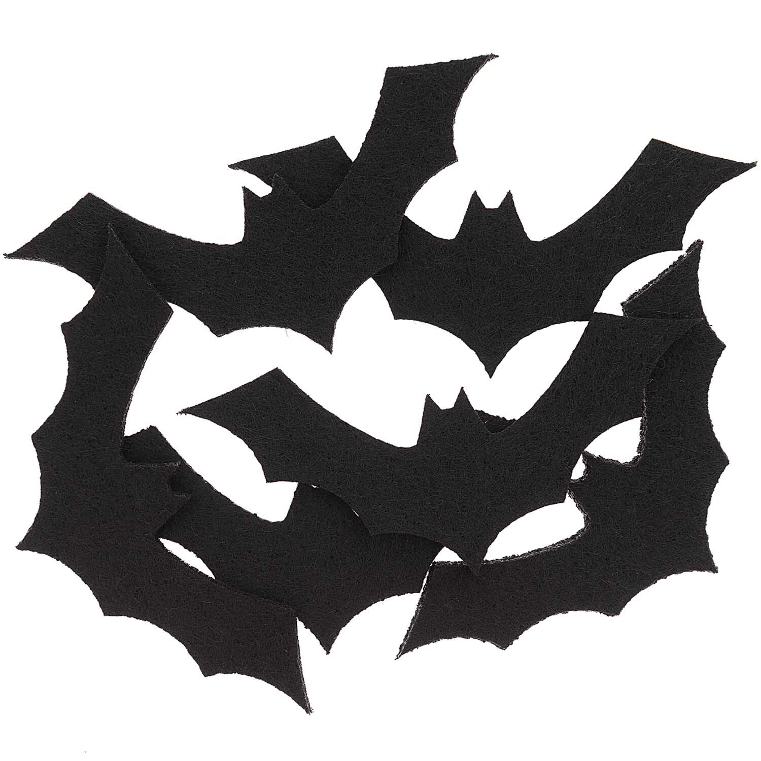 Filzstreu Fledermaus schwarz 6 Stück von Rico Design: Schwarze Filzfledermäuse in dekorativer Anordnung. Ideal für Halloween-Dekorationen.