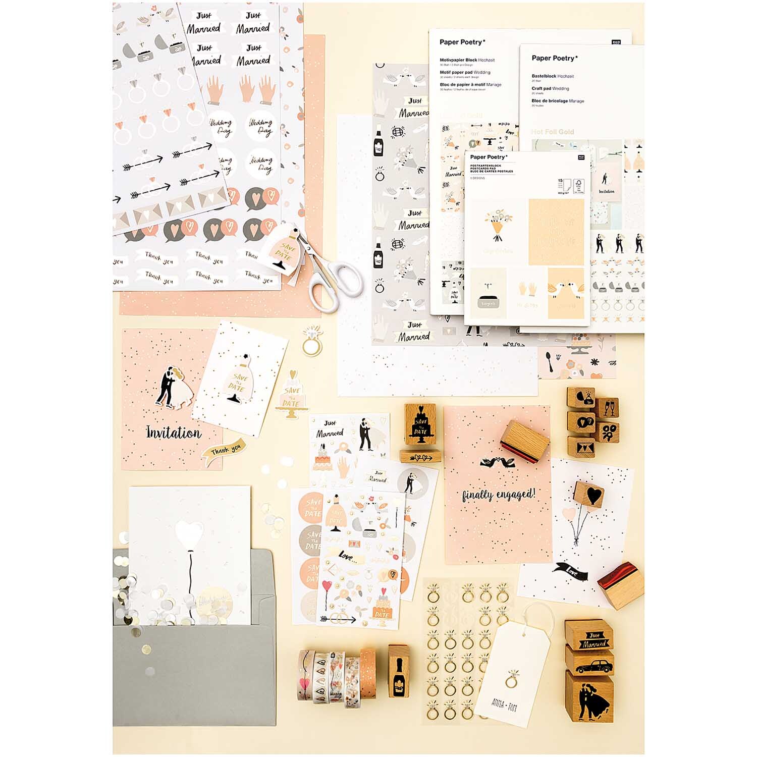 Paper Poetry Motivpapierblock Hochzeit 30 Blatt von Rico Design Paper Poetry Motivpapierblock Hochzeit 30 Blatt zeigt eine Auswahl an Hochzeitspapieren und Stempeln. Ideal für kreative Hochzeitsprojekte.