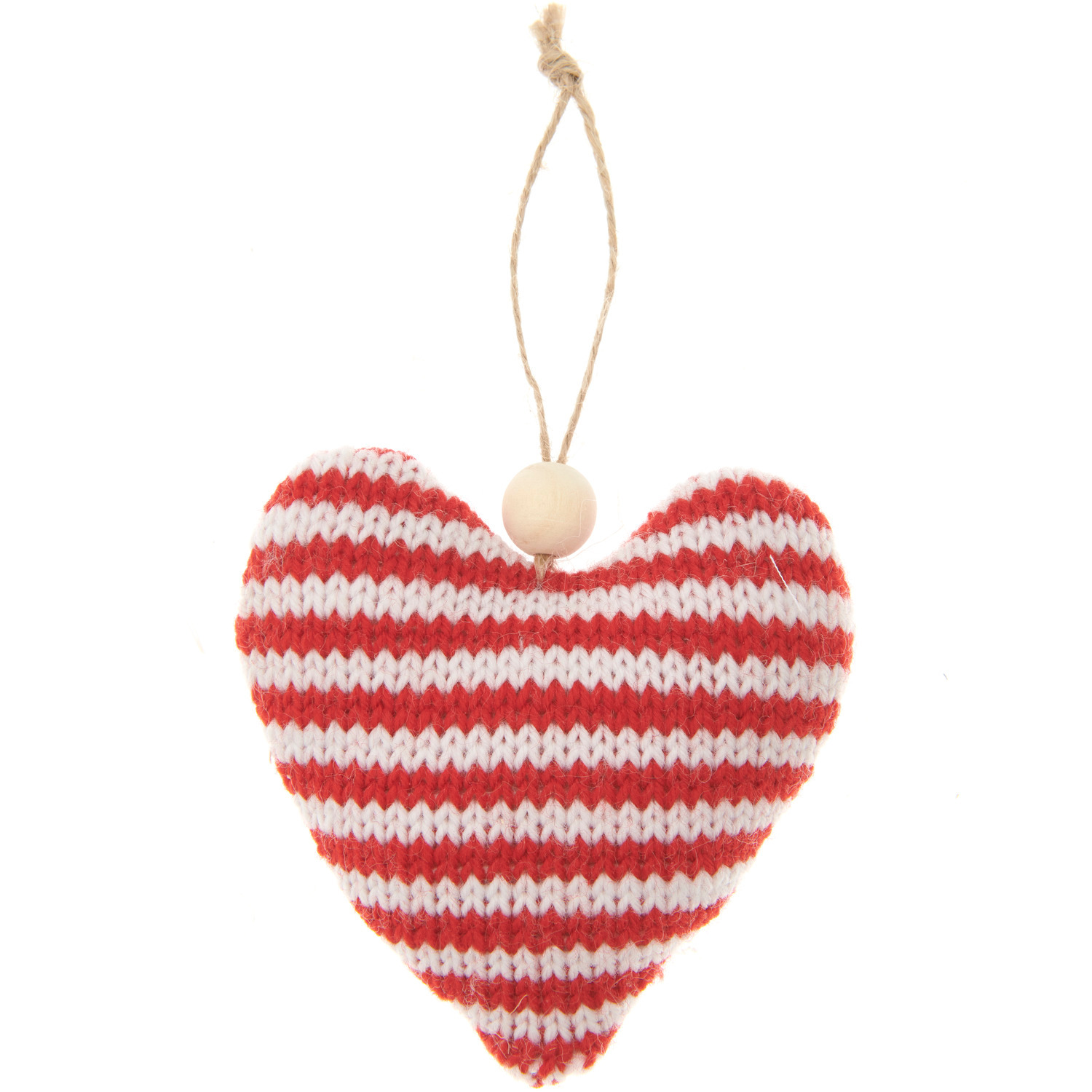 Strickherz gestreift Rot-Weiß 9,5x4x9cm von Rico Design Strickherz gestreift Rot-Weiß: Herzförmiger Anhänger mit roten und weißen Streifen, 9,5x4x9cm.