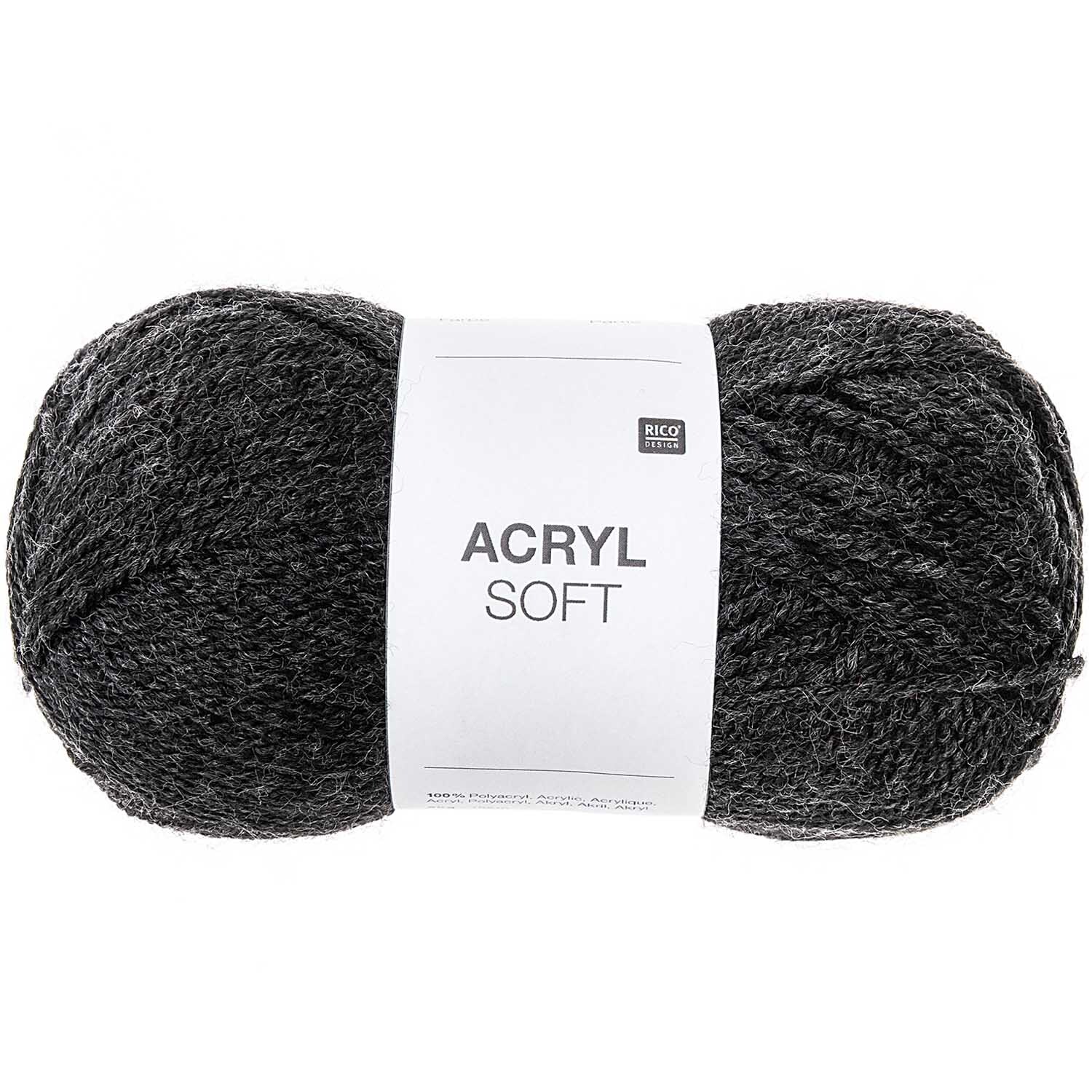 Acryl Soft von Rico Design in Mittelgrau, 50g Knäuel mit 155m Länge, ideal für Strickprojekte.