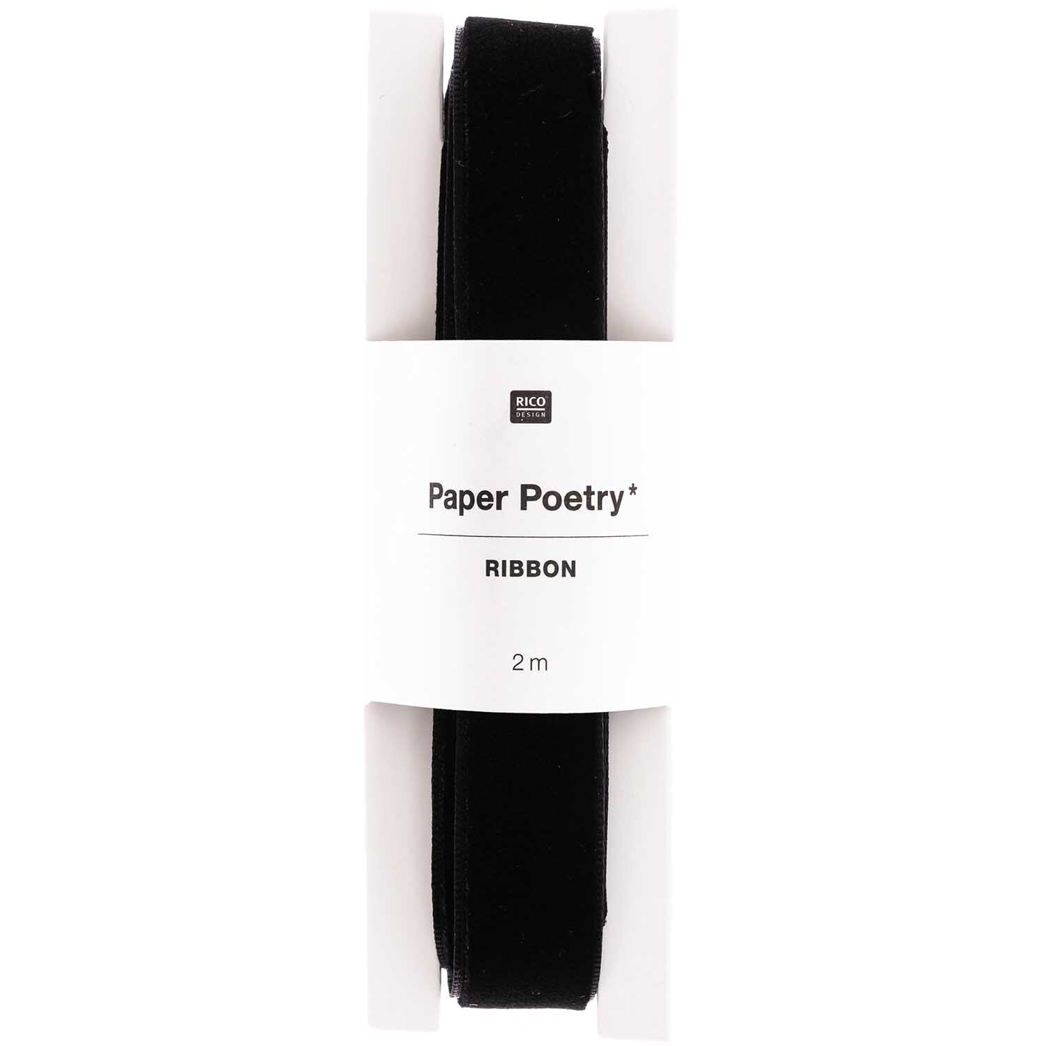 Paper Poetry Samtband 16mm 2m, elegantes schwarzes Band von Rico Design, ideal für kreative Projekte.