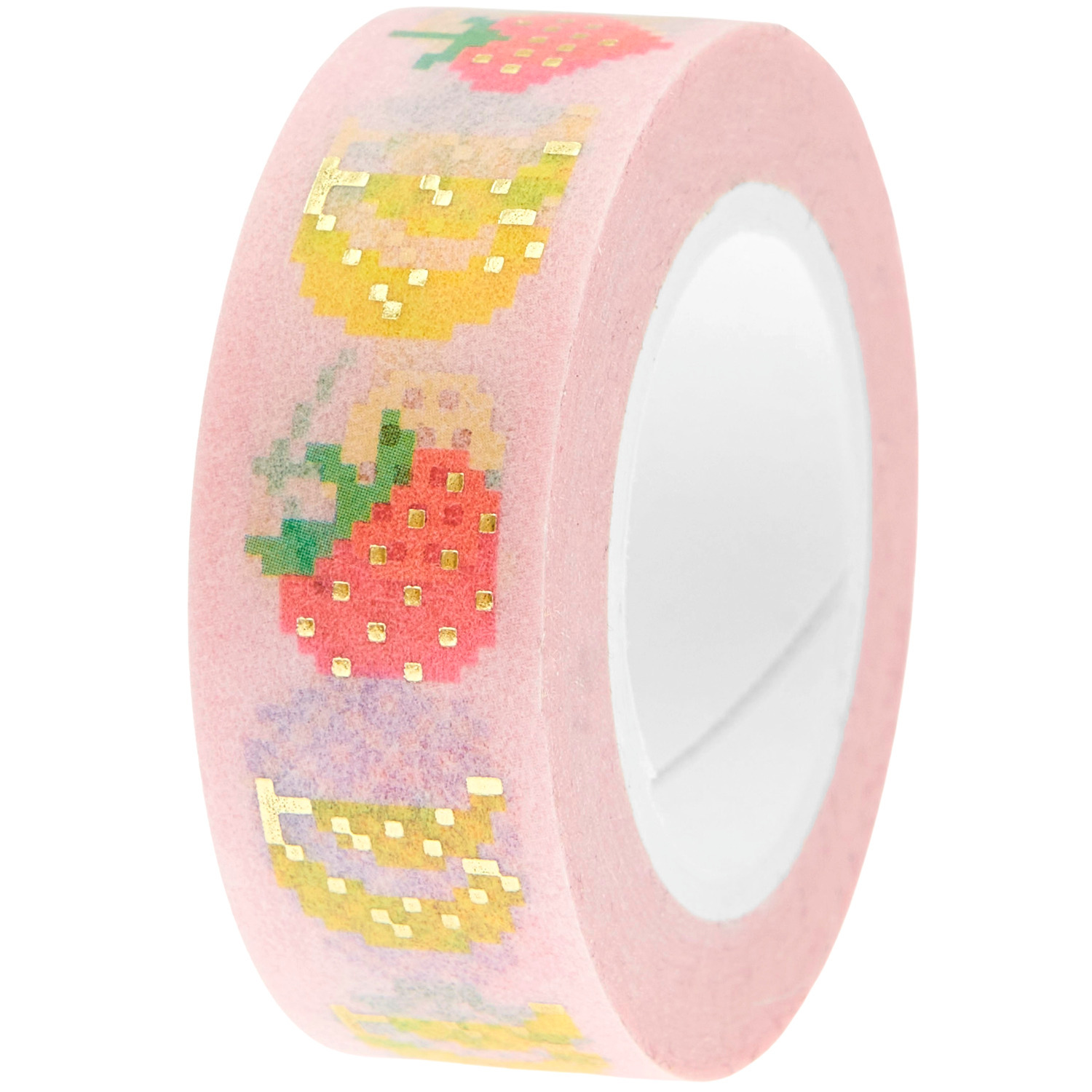 Paper Poetry Tape Futschikato Früchte mit fruchtigem Design auf rosa Hintergrund, 1,5cm x 10m, von Rico Design. Ideal für kreative Projekte.