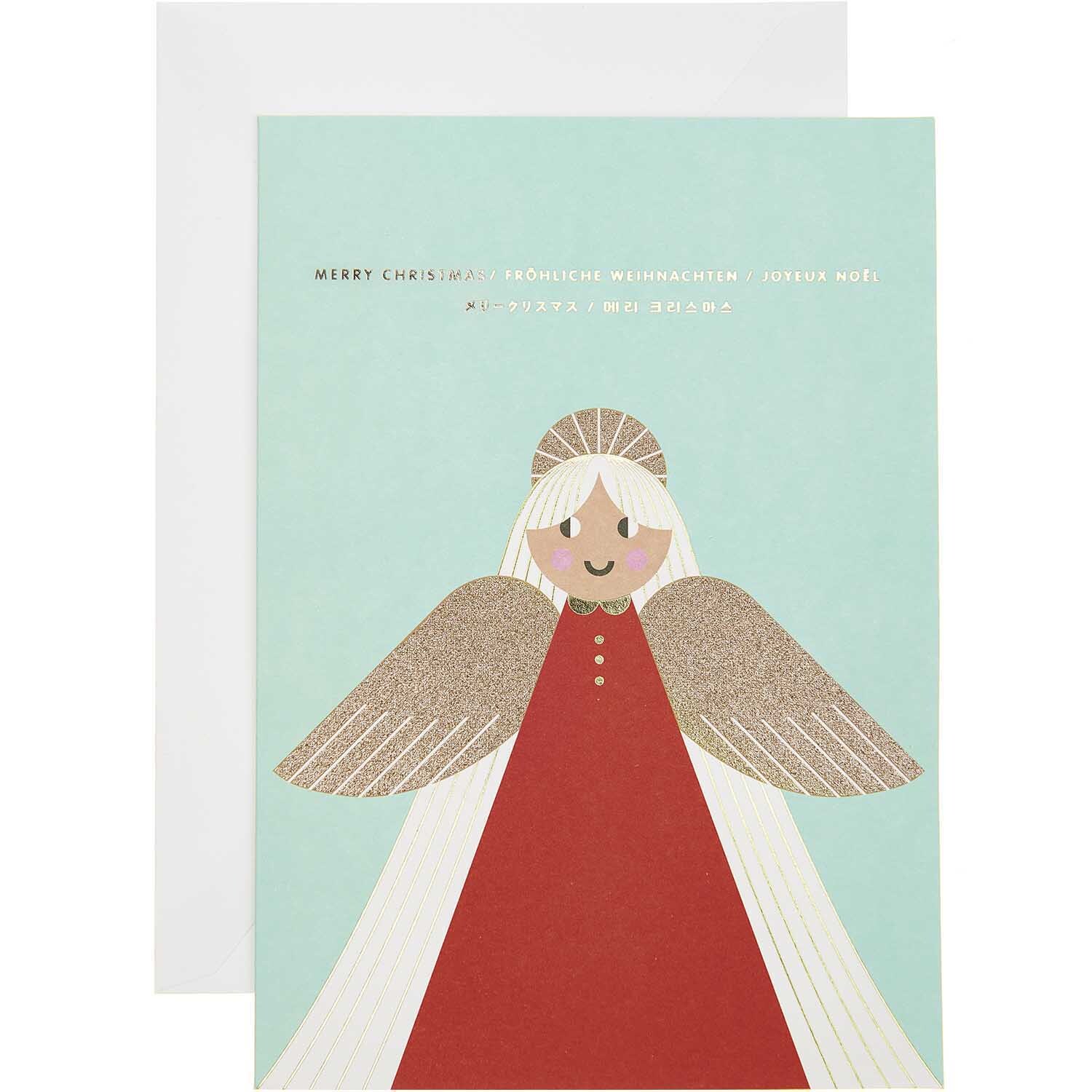 Paper Poetry Kartenset Engel A5 16-teilig von Rico Design Paper Poetry Kartenset Engel A5 zeigt einen Engel mit goldenen Flügeln auf hellblauem Hintergrund. Ideal für festliche Grüße.