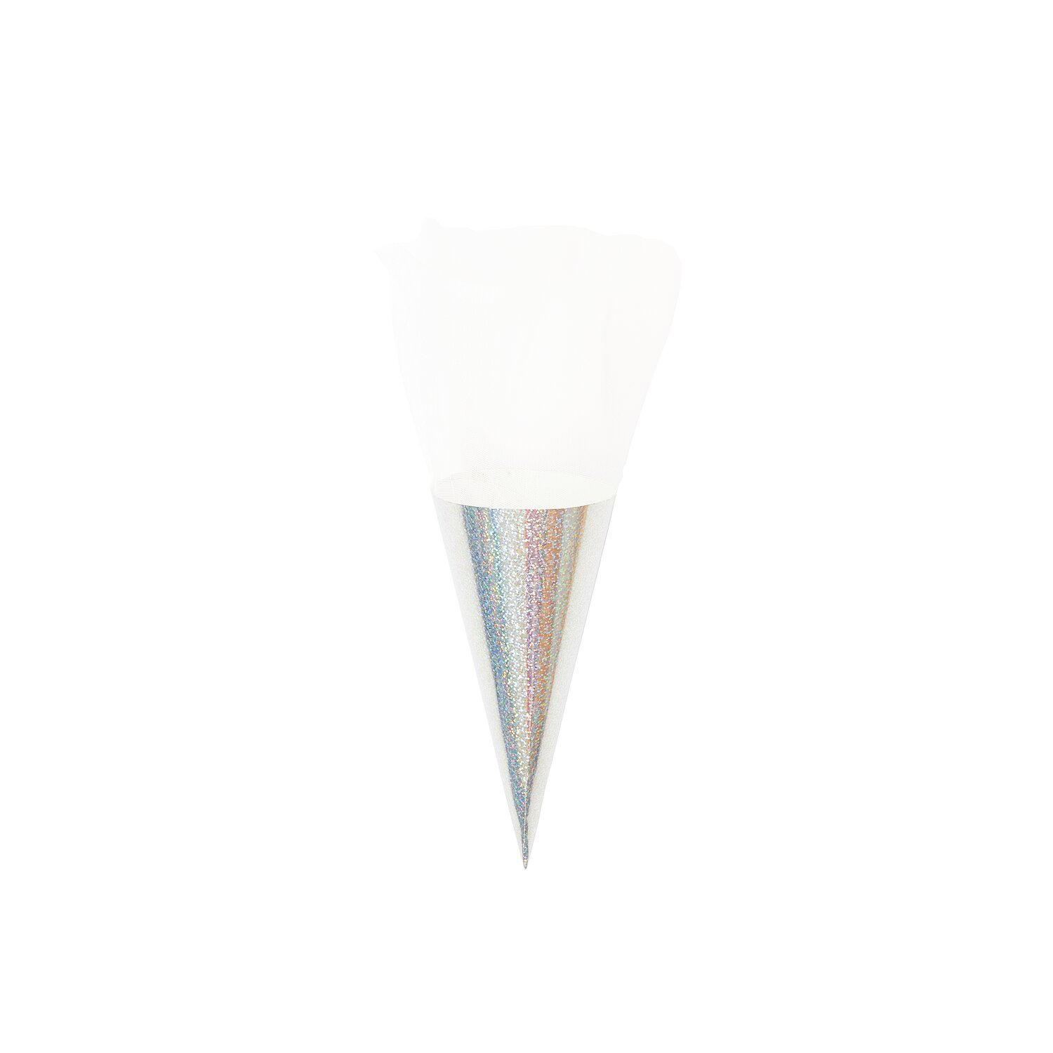 Schultüte Rohling mit Tüllverschluss Irisierend 20cm Farbe Glitter Weiß von Rico Design Schultüte Rohling mit Tüllverschluss Irisierend von Rico Design, 20cm, in funkelndem Glitter Weiß.
