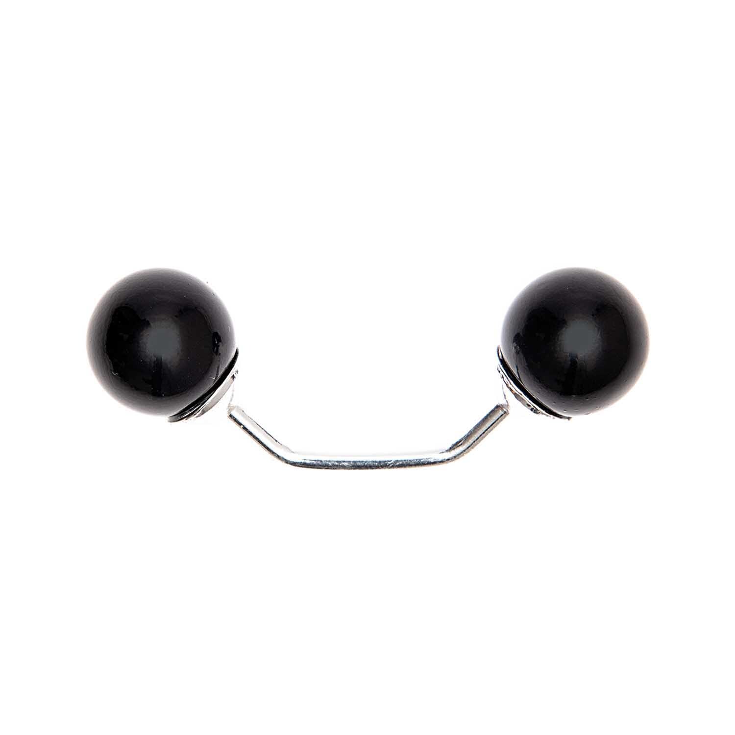 Zwei-Perlen-Pin 48mm 1 Stück Farbe Schwarz von Rico Design Zwei-Perlen-Pin 48mm von Rico Design, schwarz, mit zwei glänzenden Perlen auf dunklem Hintergrund.