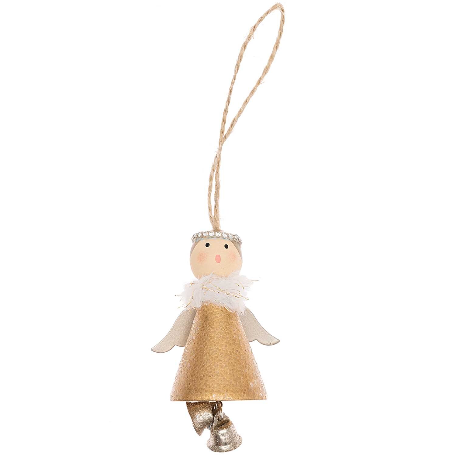 Holzhänger Engel mit Glöckchen, 8 cm, aus Holz, mit goldener Farbe und Glöckchen, von Rico Design.