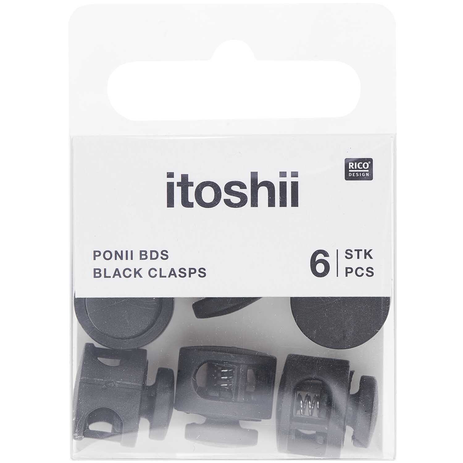 itoshii - Ponii Beads Verschlüsse 14x9mm 6 Stück Farbe Schwarz von Rico Design Itoshii Ponii Beads Verschlüsse, 6 Stück, in einer transparenten Verpackung von Rico Design.